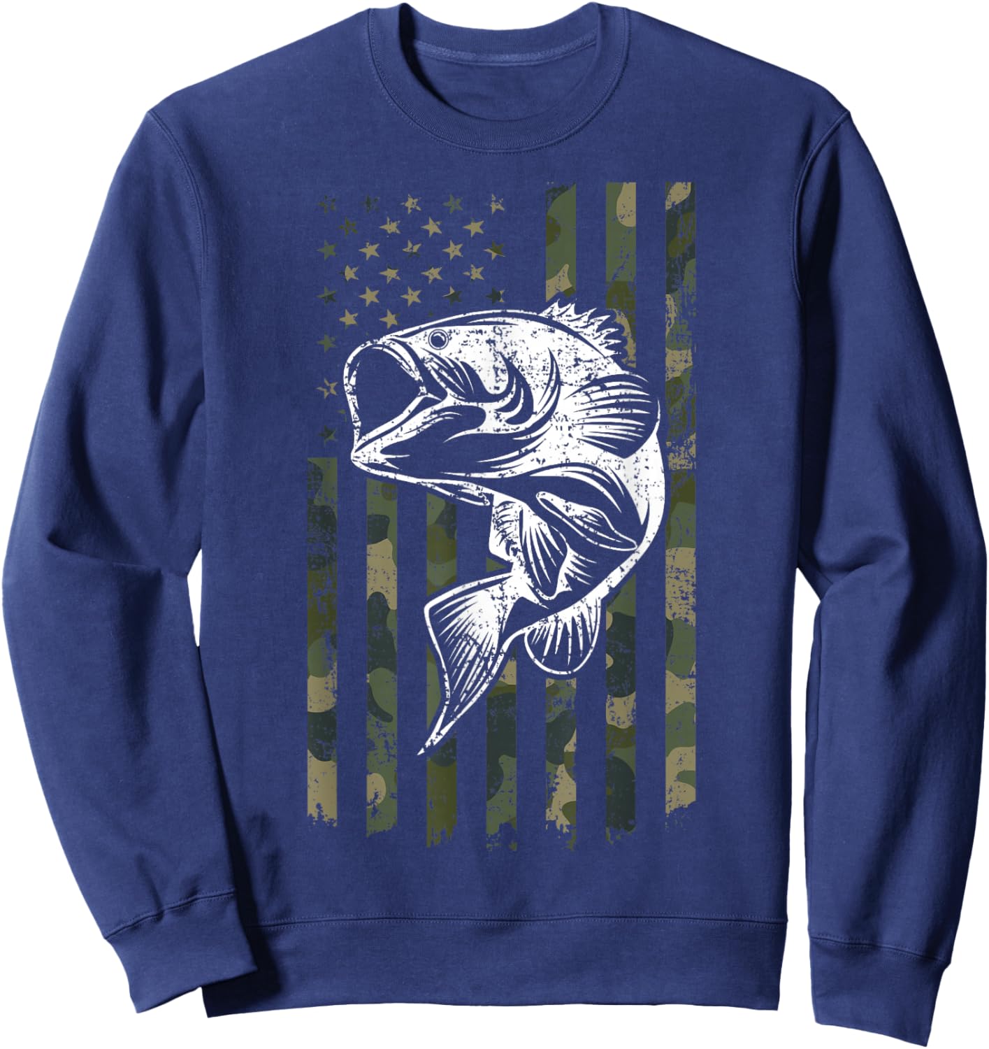 Large mouth Bass Fishing Camo American Flag USA Fisherman Sweatshirt - Sweatshirt | Navy