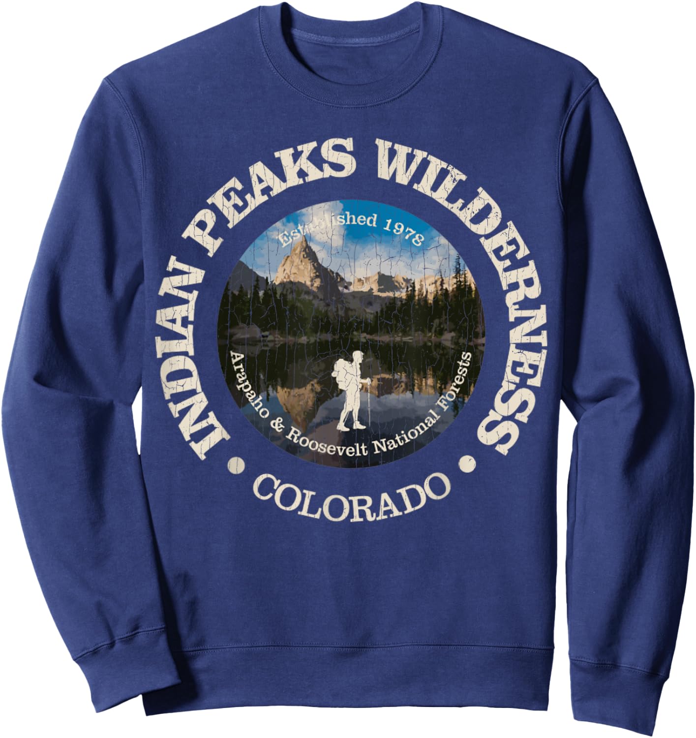 Indian Peaks Wilderness Vintage Indian Peaks Camping Sweatshirt - Sweatshirt | Navy