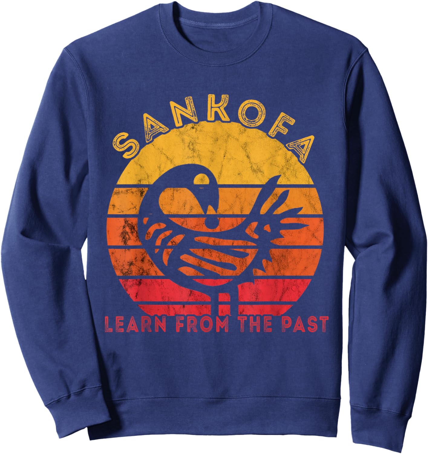 Sankofa Retro Vintage Learn From The Past African Bird Sweatshirt - Sweatshirt | Navy