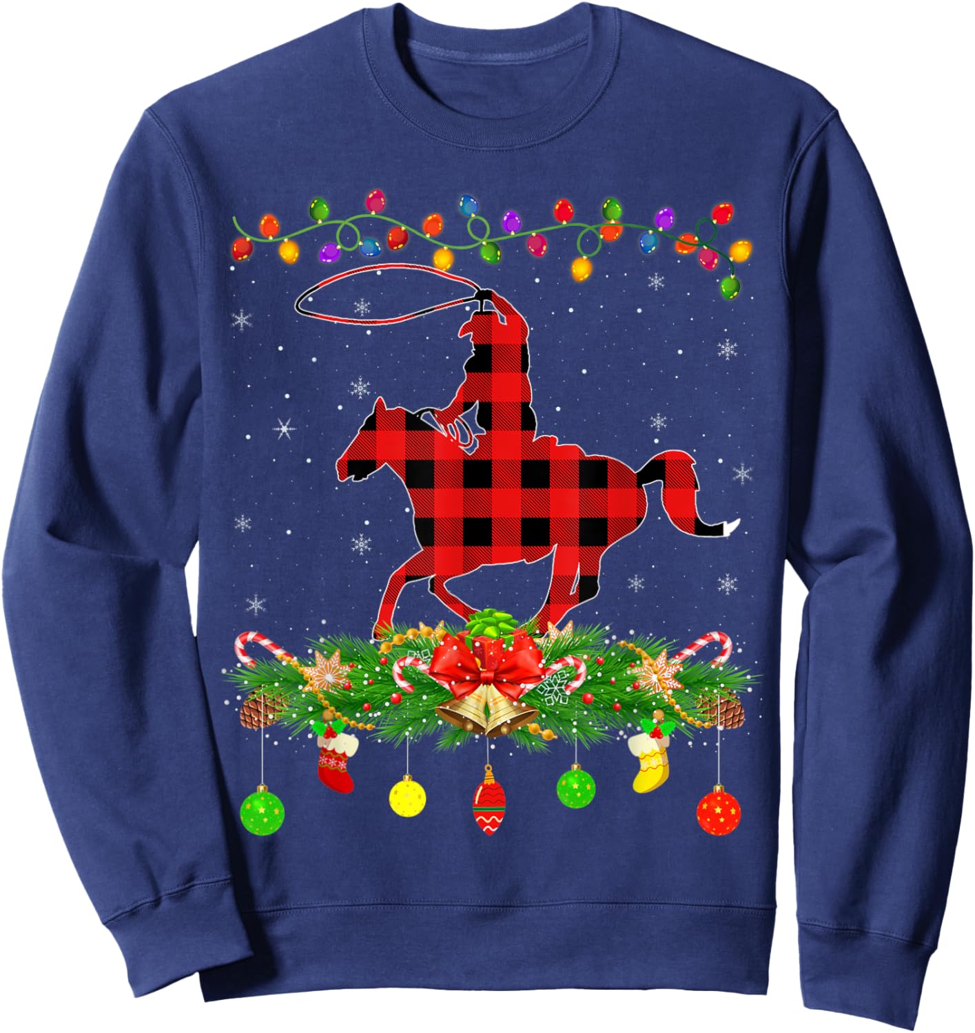 Funny Matching Buffalo Plaid Rodeo Sports Christmas Pajama Sweatshirt - Sweatshirt | Navy