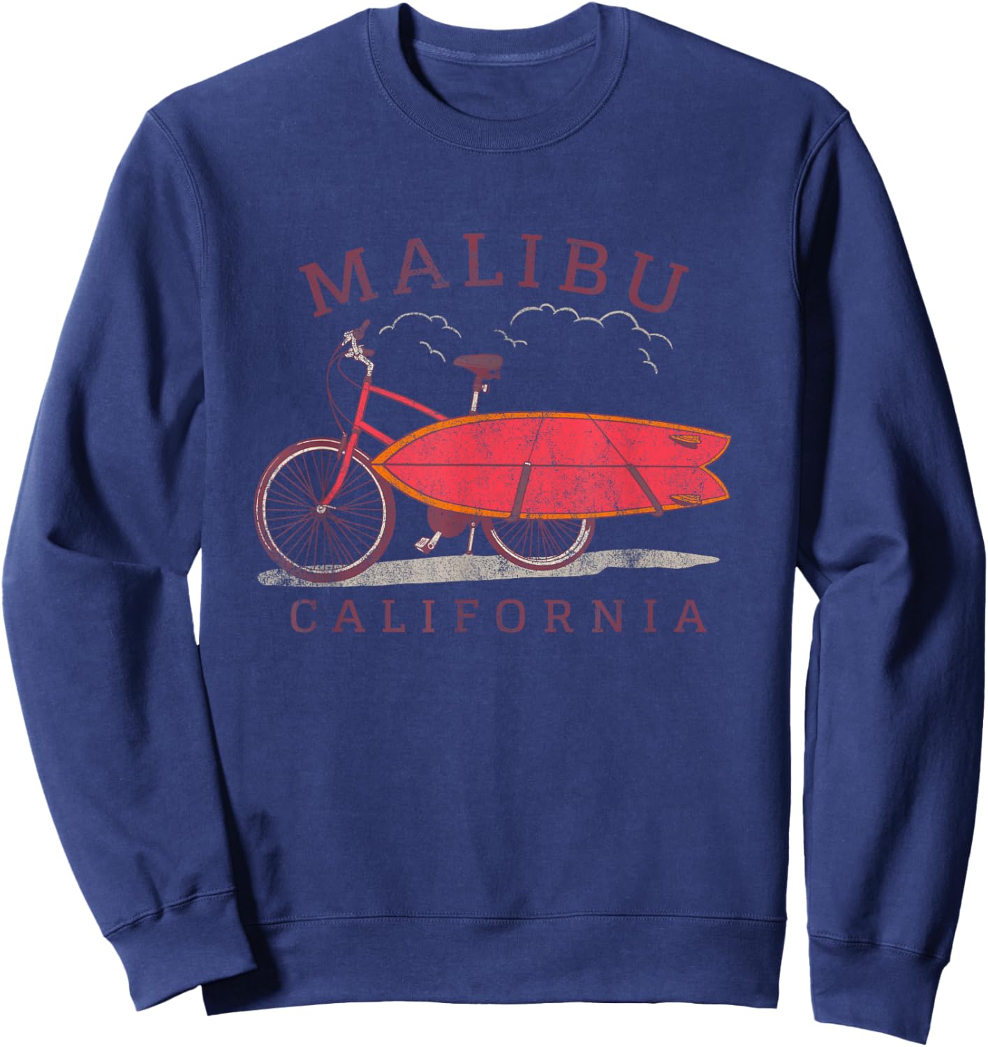 Retro Malibu California Surfing Fan Surfboard Bicycle Art Sweatshirt - Sweatshirt | Navy