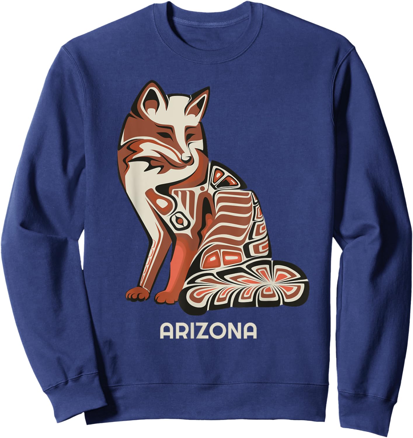 Red Tribal Fox Arizona Native American Artwork Style Sweatshirt - Sweatshirt | Navy