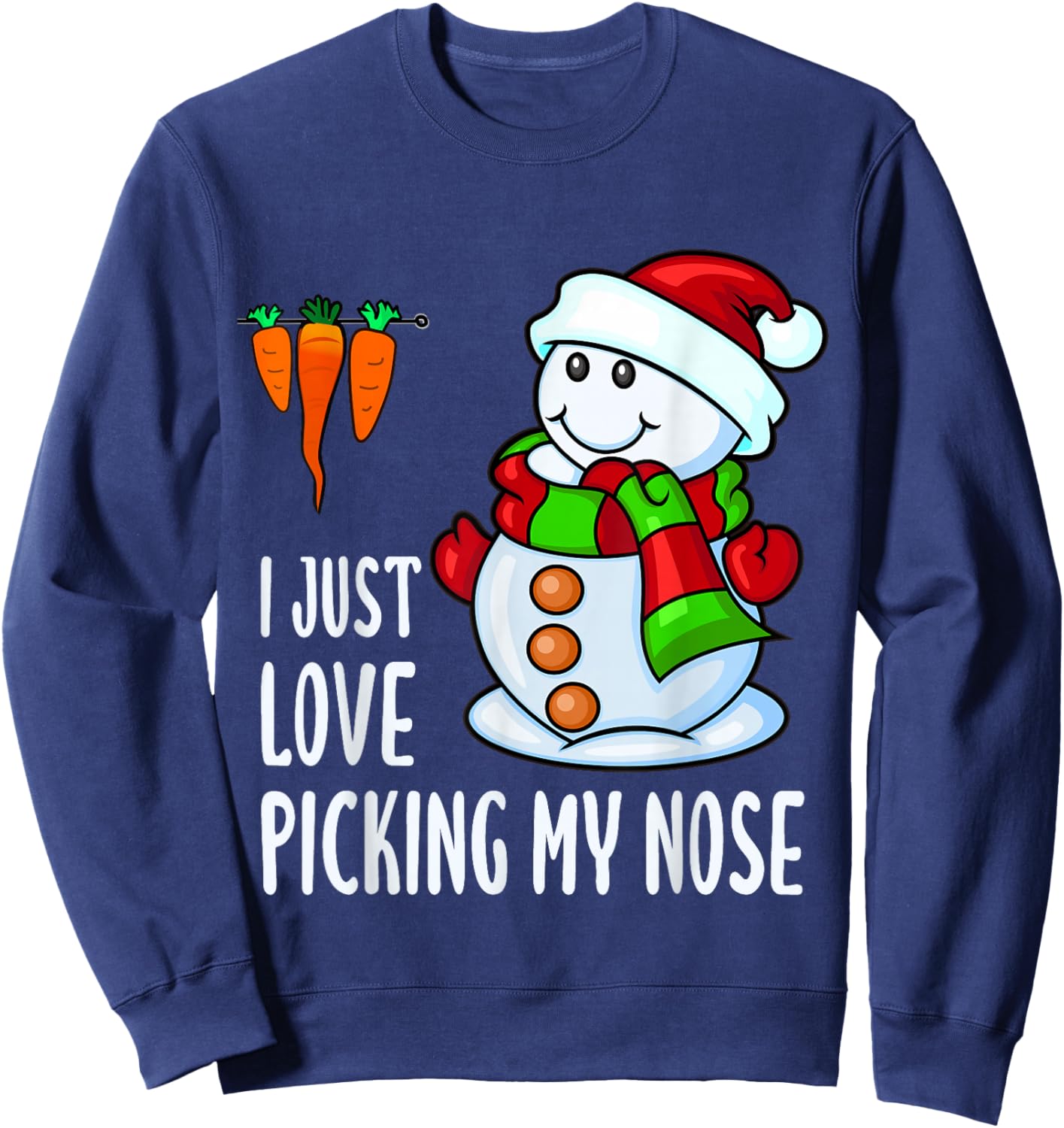 Snowman Picking Nose. Funny Christmas Pun. Boys Men Xmas Sweatshirt - Sweatshirt | Navy