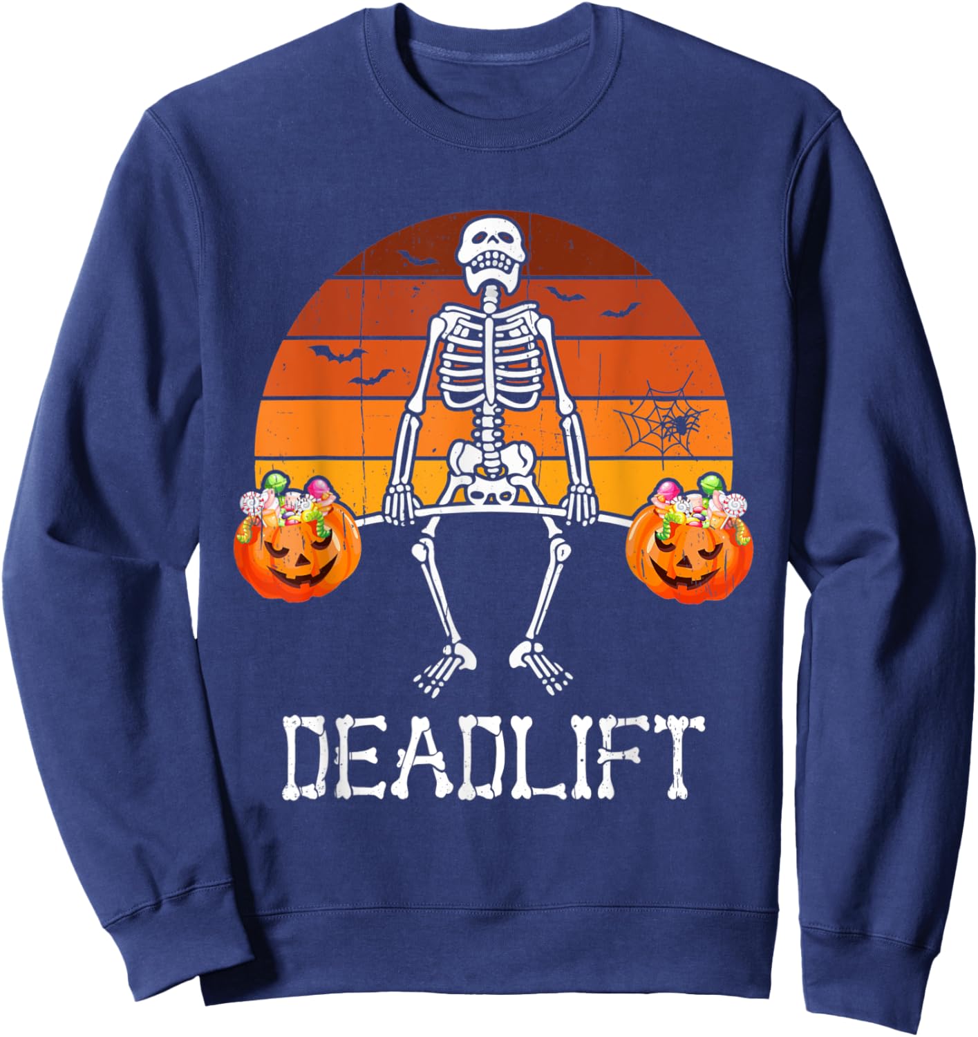 Skeleton Dead Lift Candy Buckets Gym Workout Halloween Sweatshirt - Sweatshirt | Navy