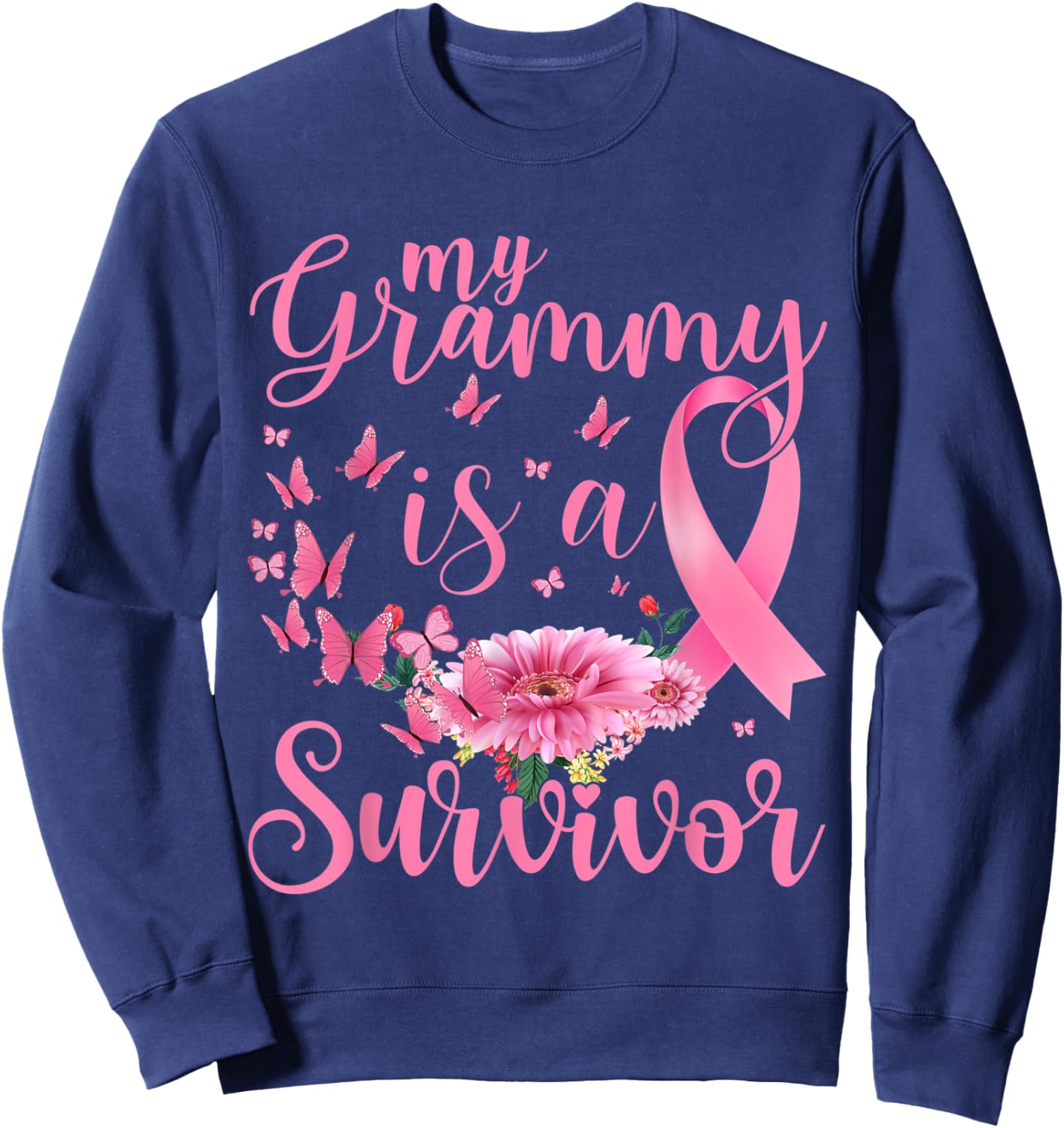Breast Cancer Awareness Support My Grammy Is A Survivor Sweatshirt - Sweatshirt | Navy