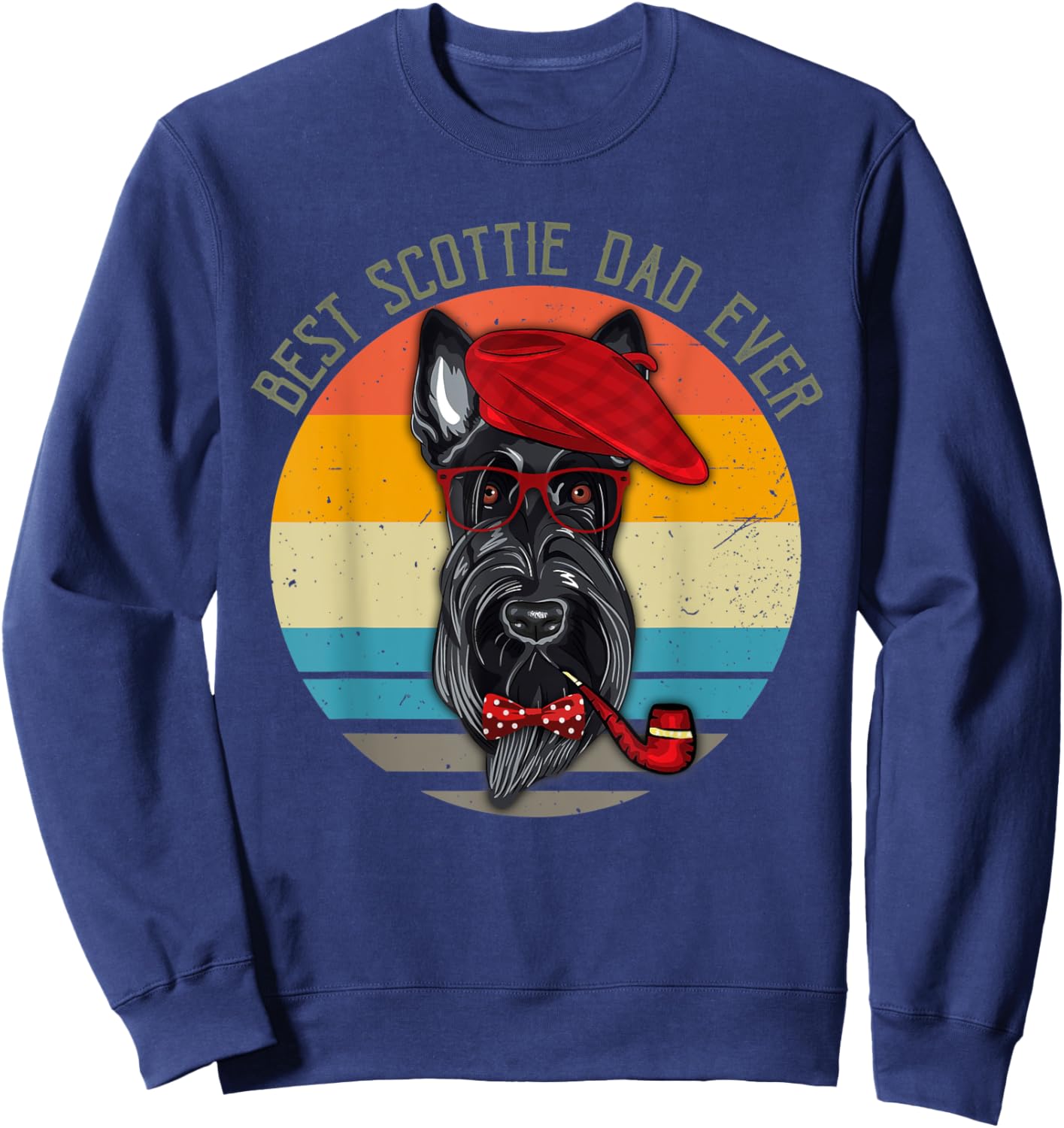 Vintage Retro Funny Best Scottie Dad Ever Dog Lover Sweatshirt - Sweatshirt | Navy