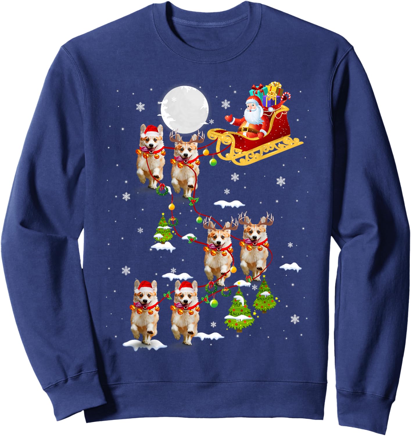 Santa Riding Corgi Sleigh Christmas Corgi Reindeer Sweatshirt - Sweatshirt | Navy