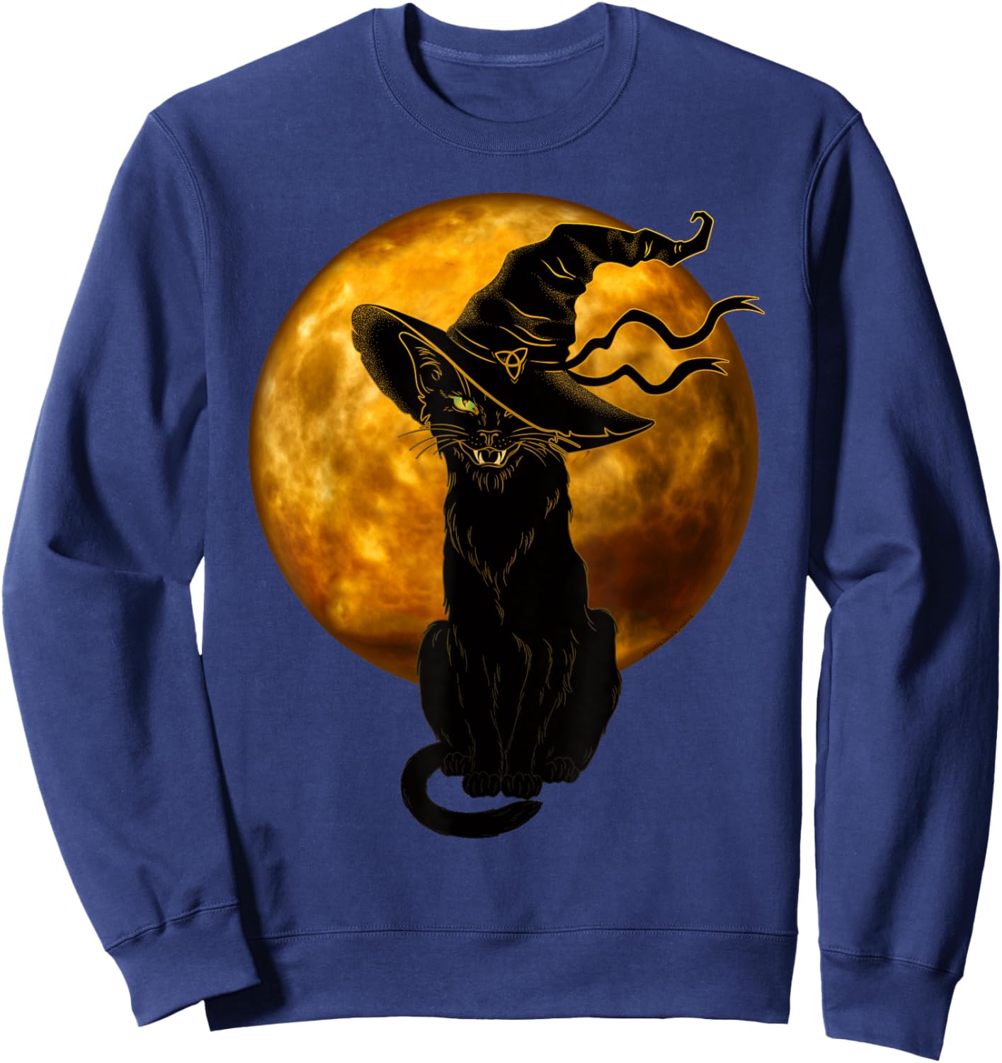 Scary Vintage Black Cat with Witch Hat Full Moon - Halloween Sweatshirt - Sweatshirt | Navy