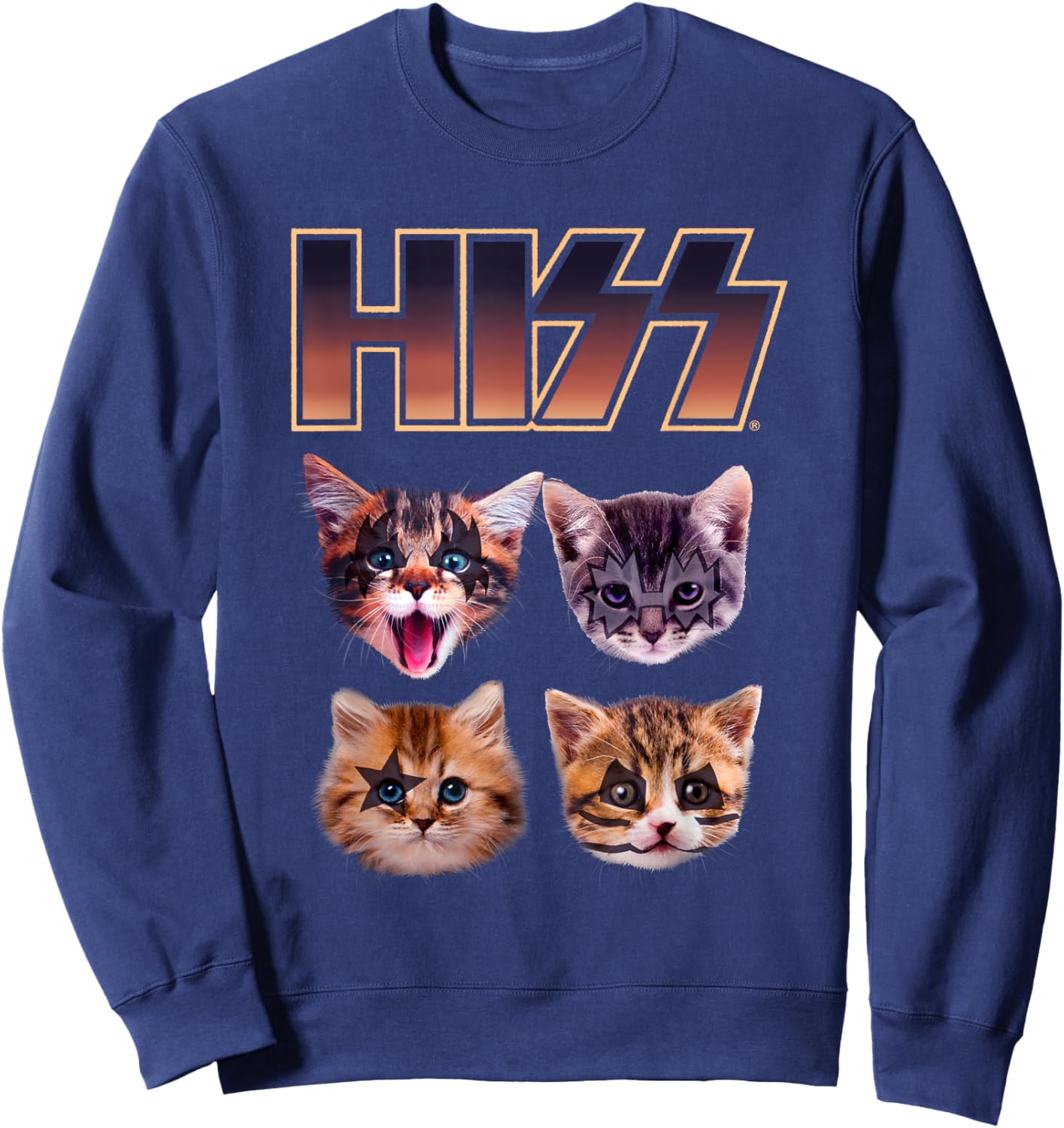 HISS Cat Funny Cats Lover Kittens Rock Music Cat Hiss Men Women Kids Sweatshirt - Sweatshirt | Navy
