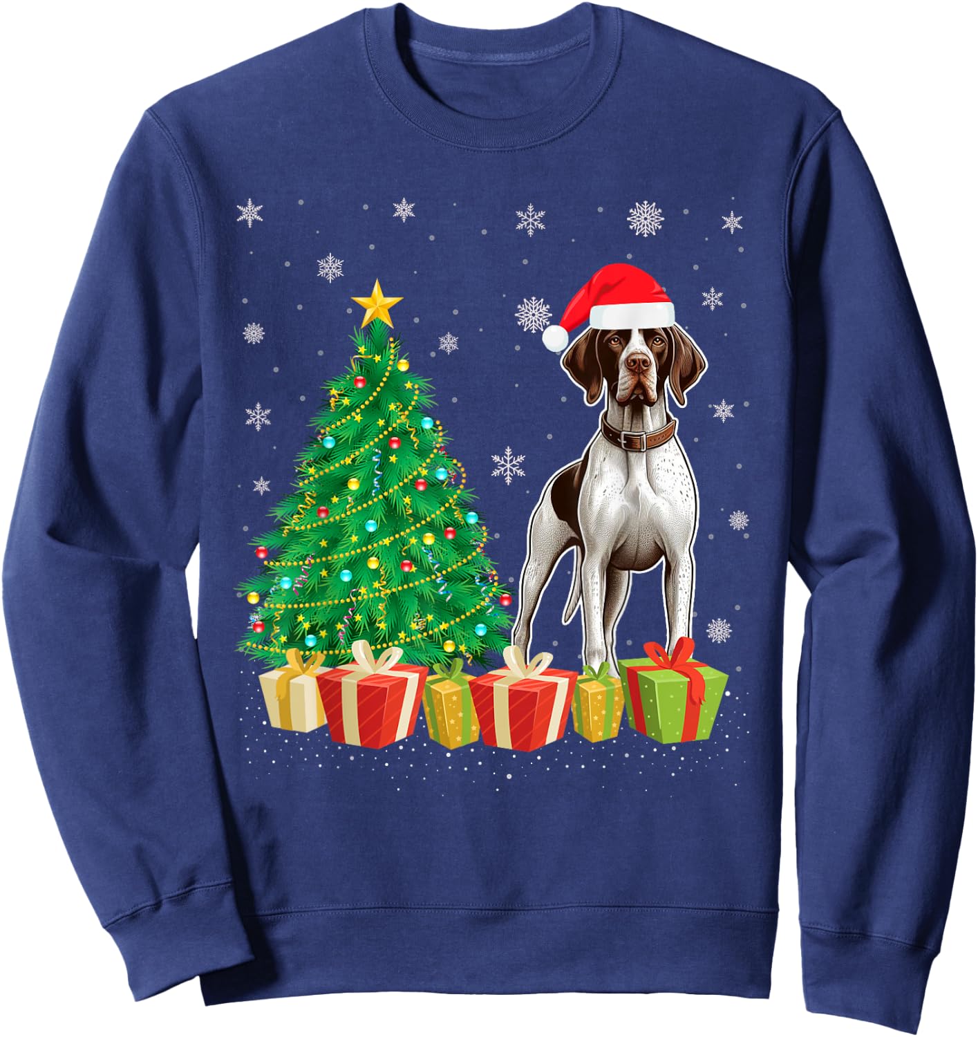 Xmas Tree Lighting Santa Hat English Pointer Dog Christmas Women Kids Sweatshirt - Sweatshirt | Navy
