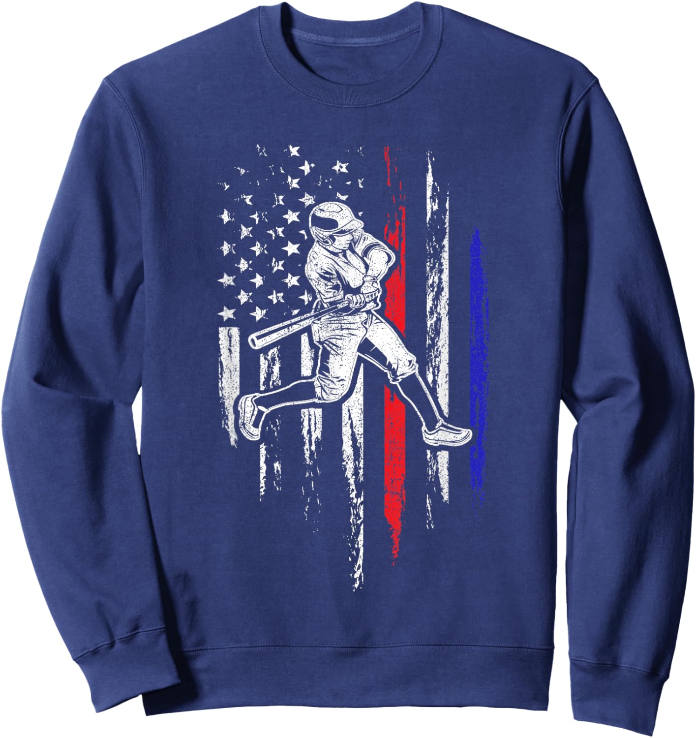 Baseball American Flag Batter Hitting USA 4th of July Gift Sweatshirt - Sweatshirt | Navy