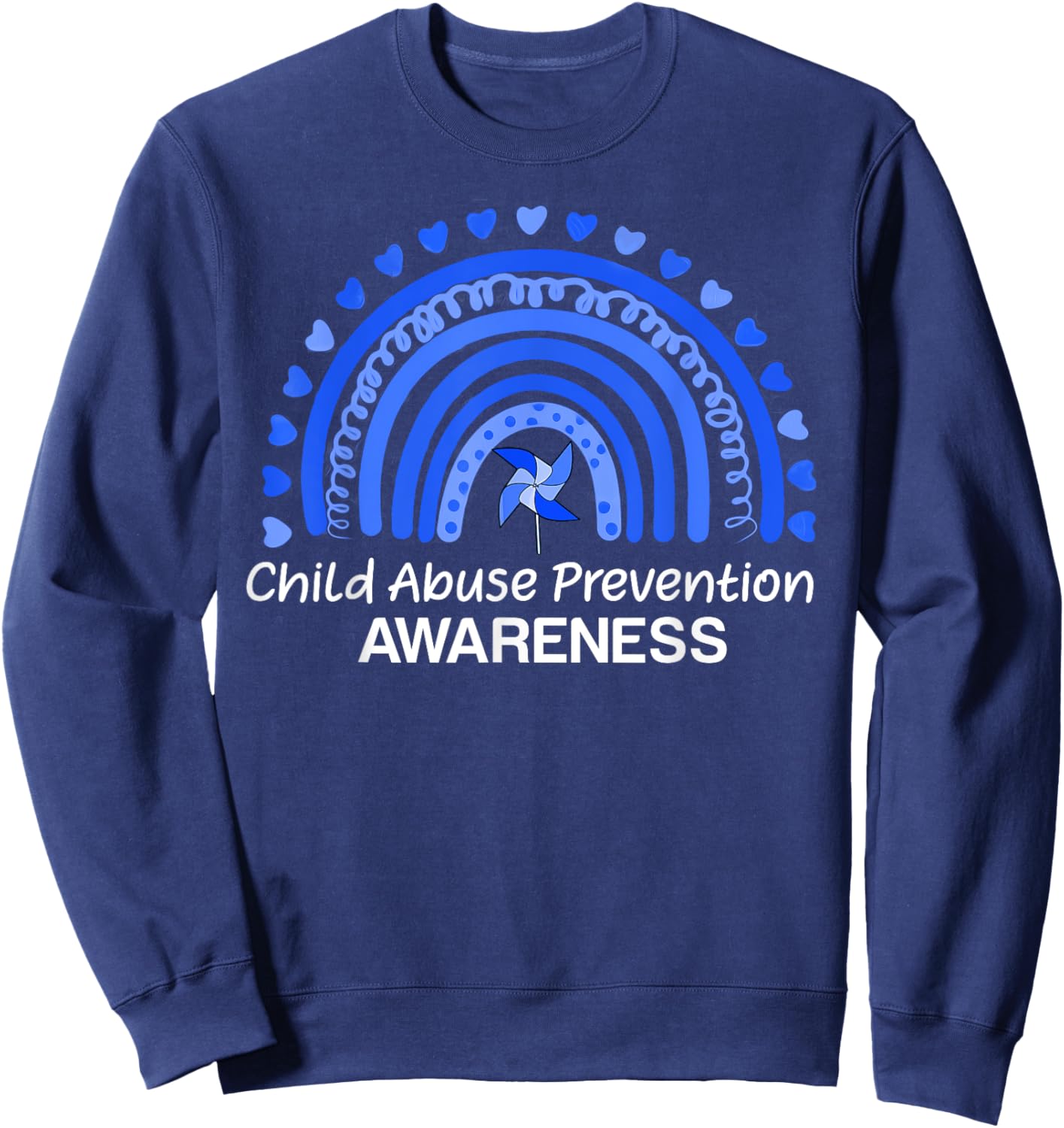 Child Abuse Prevention Awareness Blue Boho Rainbow Pinwheel Sweatshirt - Sweatshirt | Navy