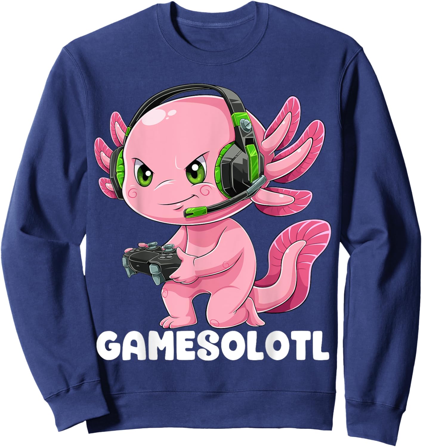 Gamer Axolotl Shirt Gamesolotl Fish Gaming Video Gamer Anime Sweatshirt - Sweatshirt | Navy