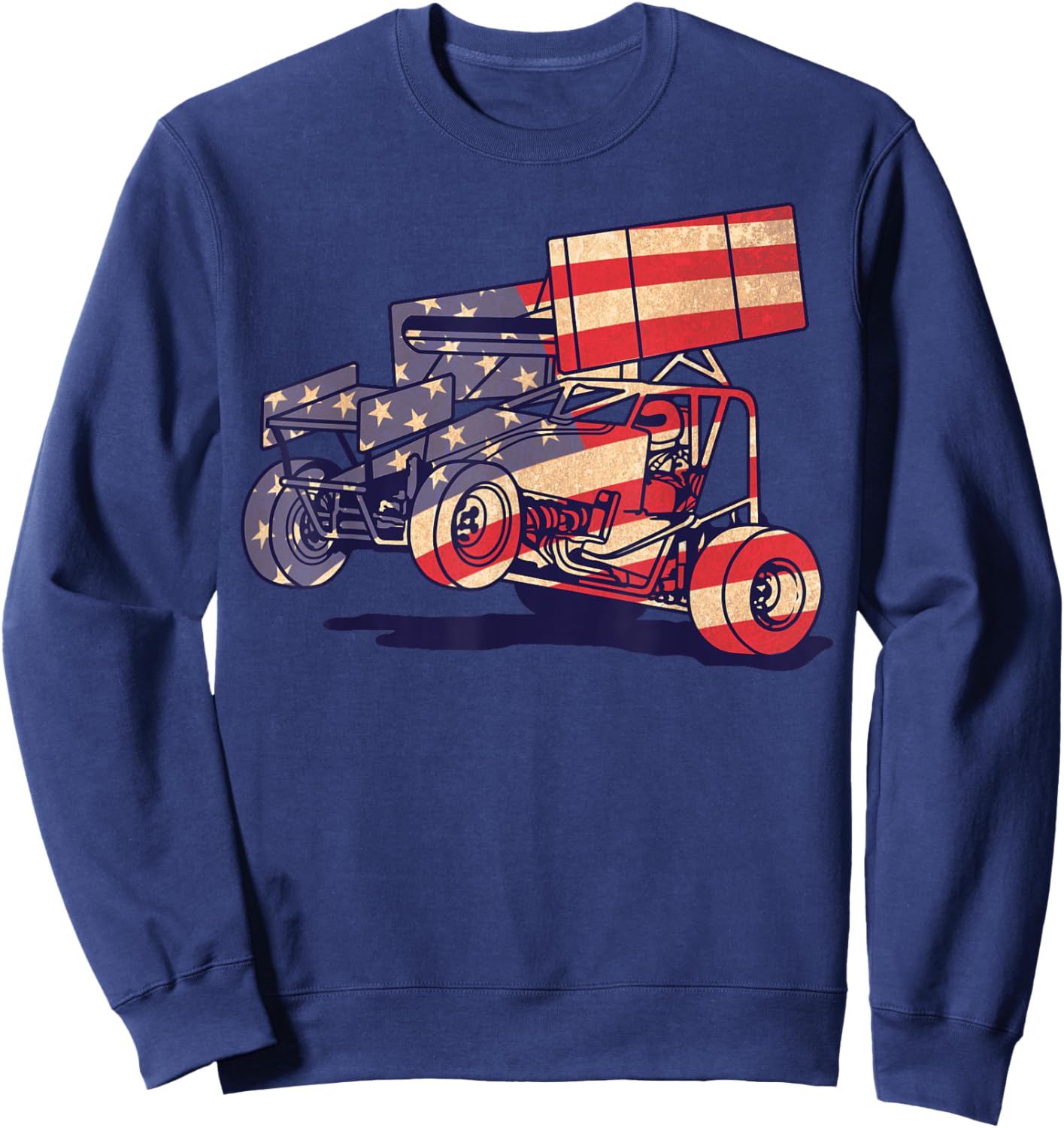 Vintage Sprint Car American Flag Funny Racer Racing Gift Men Sweatshirt - Sweatshirt | Navy
