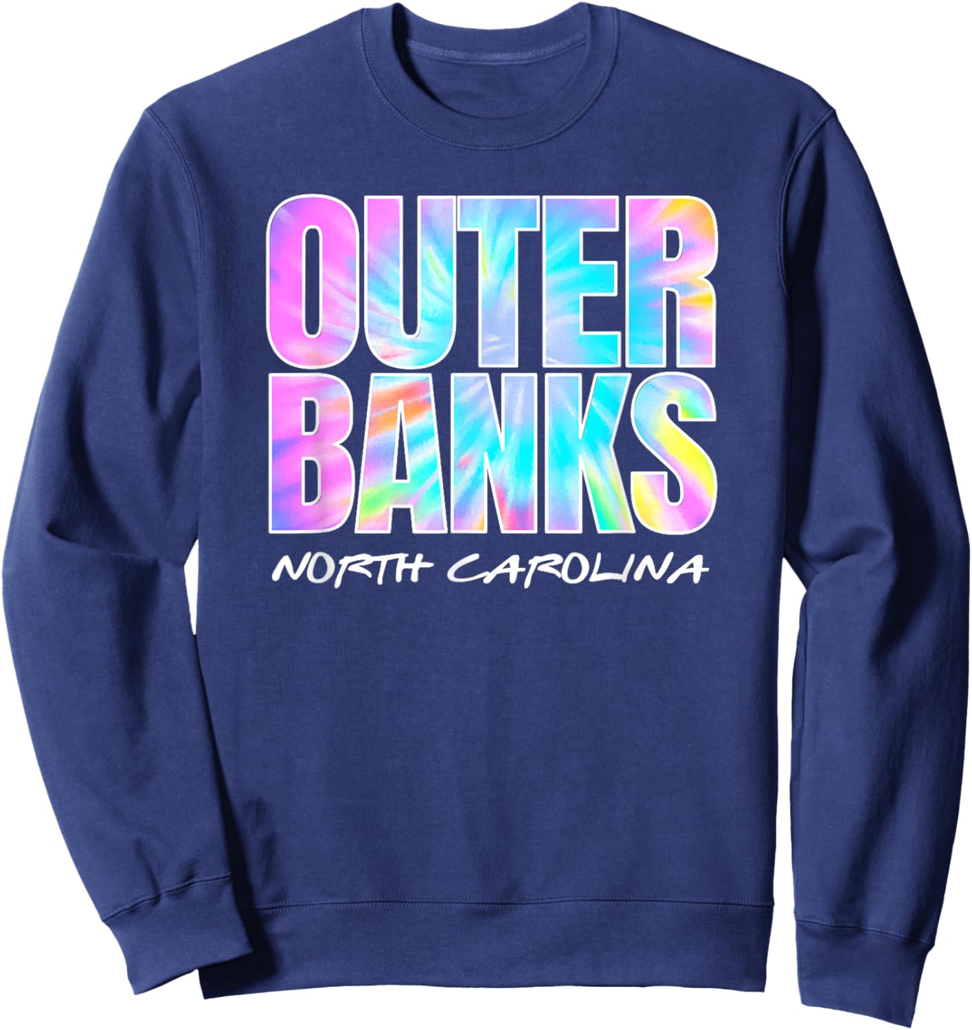 Vintage Outer Banks NC OBX Retro Tie Dye Graphic Souvenir Sweatshirt - Sweatshirt | Navy