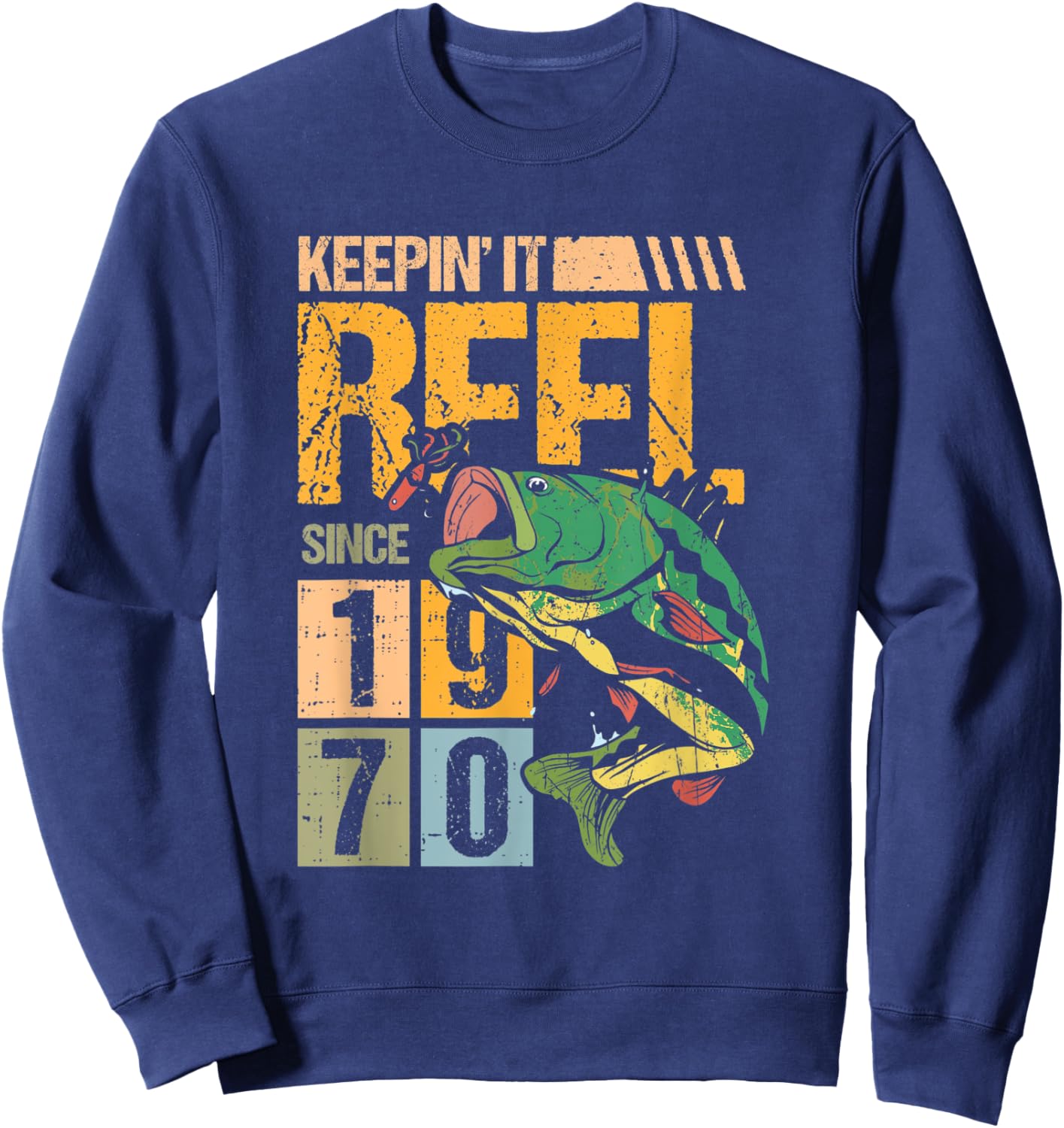 Keeping It Reel Since 1970 Vintage Fishing Fish Fisher Sweatshirt - Sweatshirt | Navy