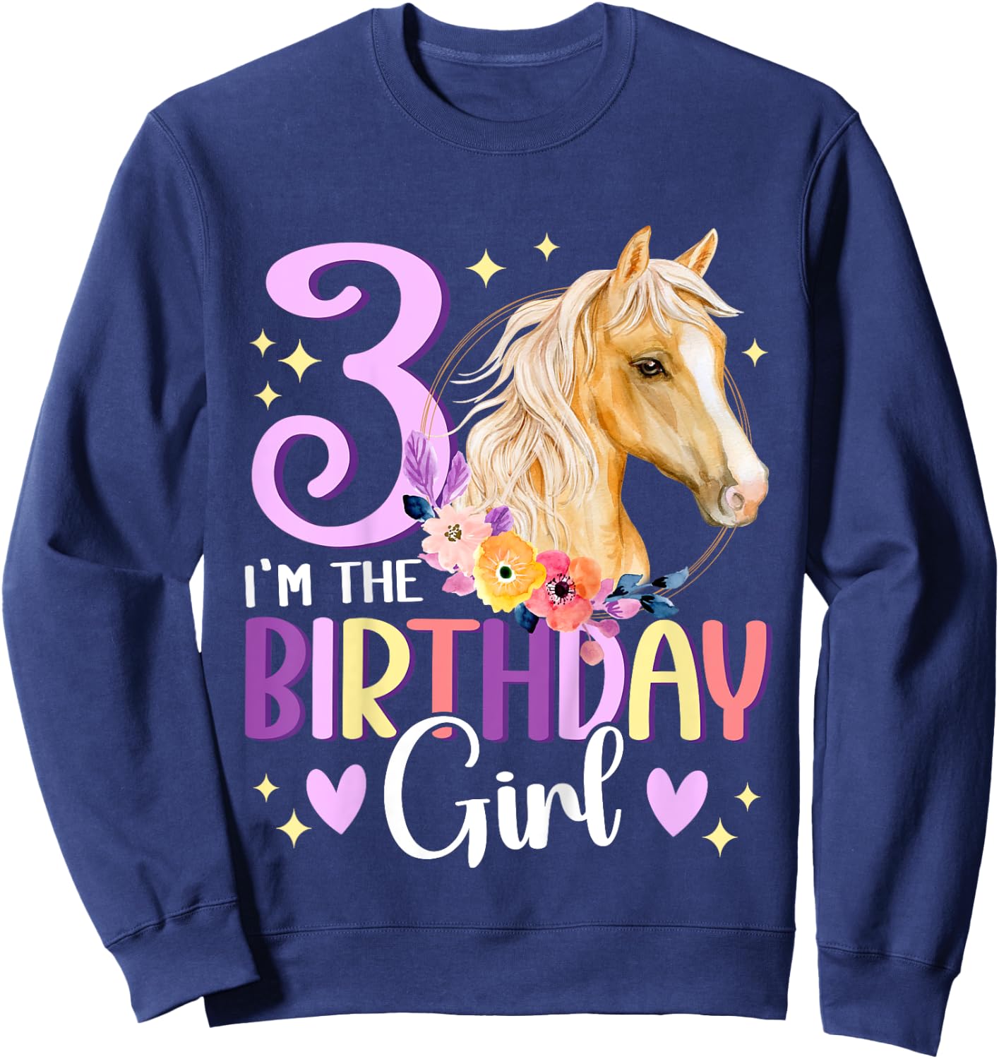 3rd Birthday Horse Girl Third birthday girl 3 years old Sweatshirt - Sweatshirt | Navy