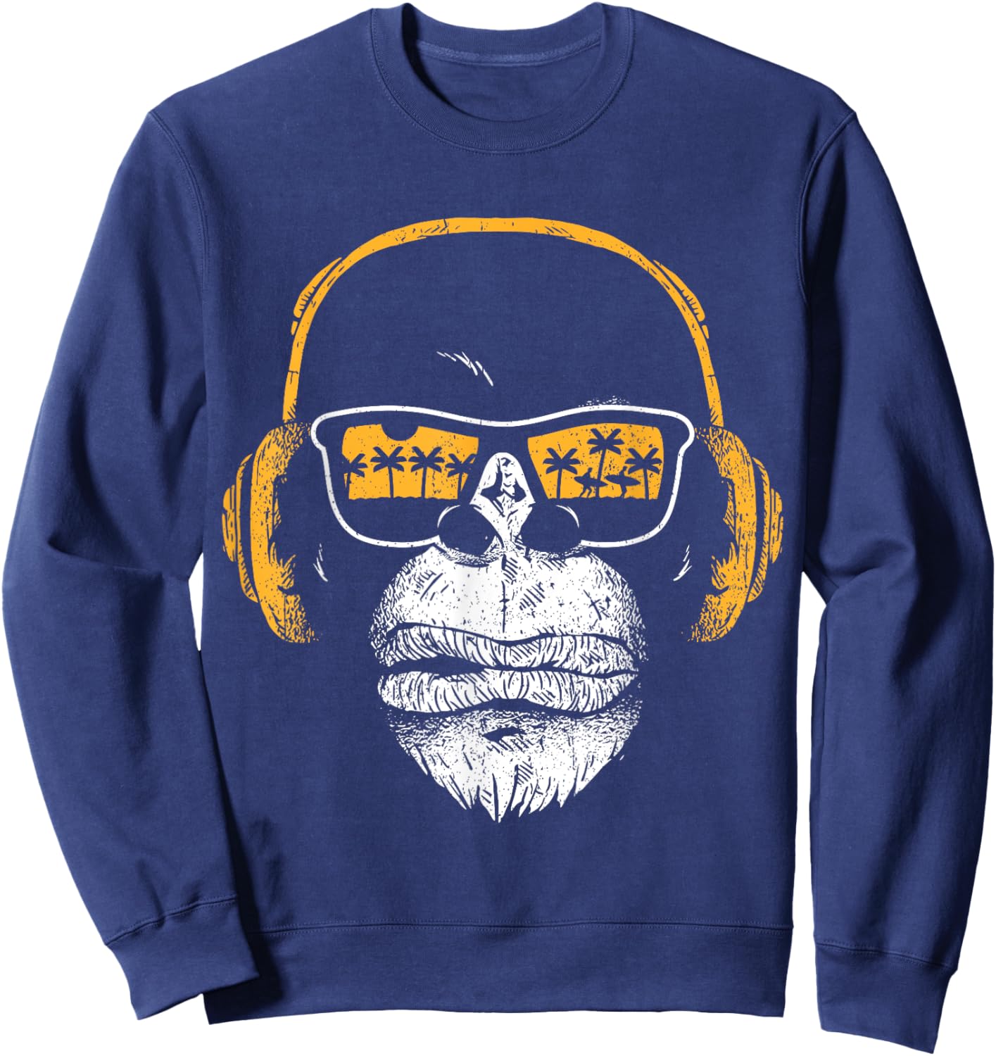 Monkey with DJ headphones and sunglasses monkey Sweatshirt - Sweatshirt | Navy