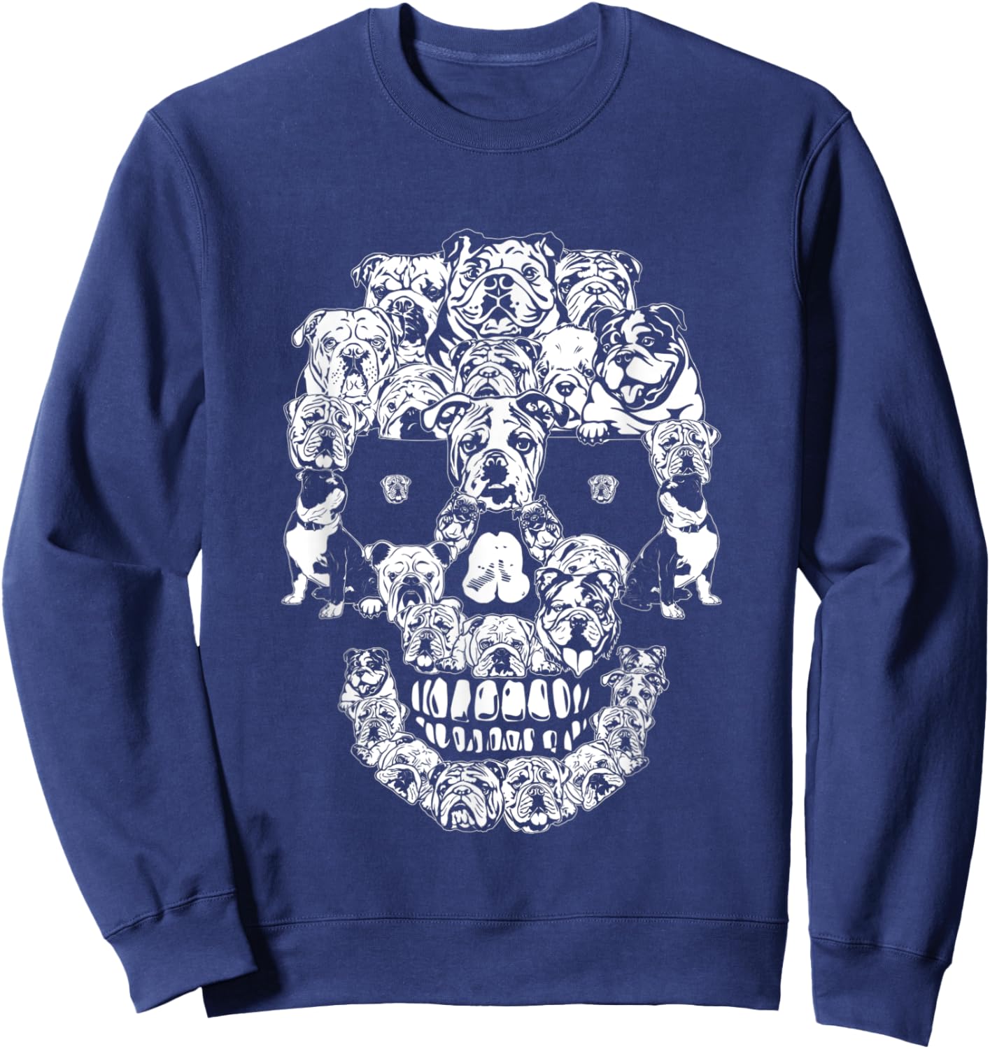Funny English Bulldog Skull Dog Skeleton Halloween Women Kids Sweatshirt - Sweatshirt | Navy