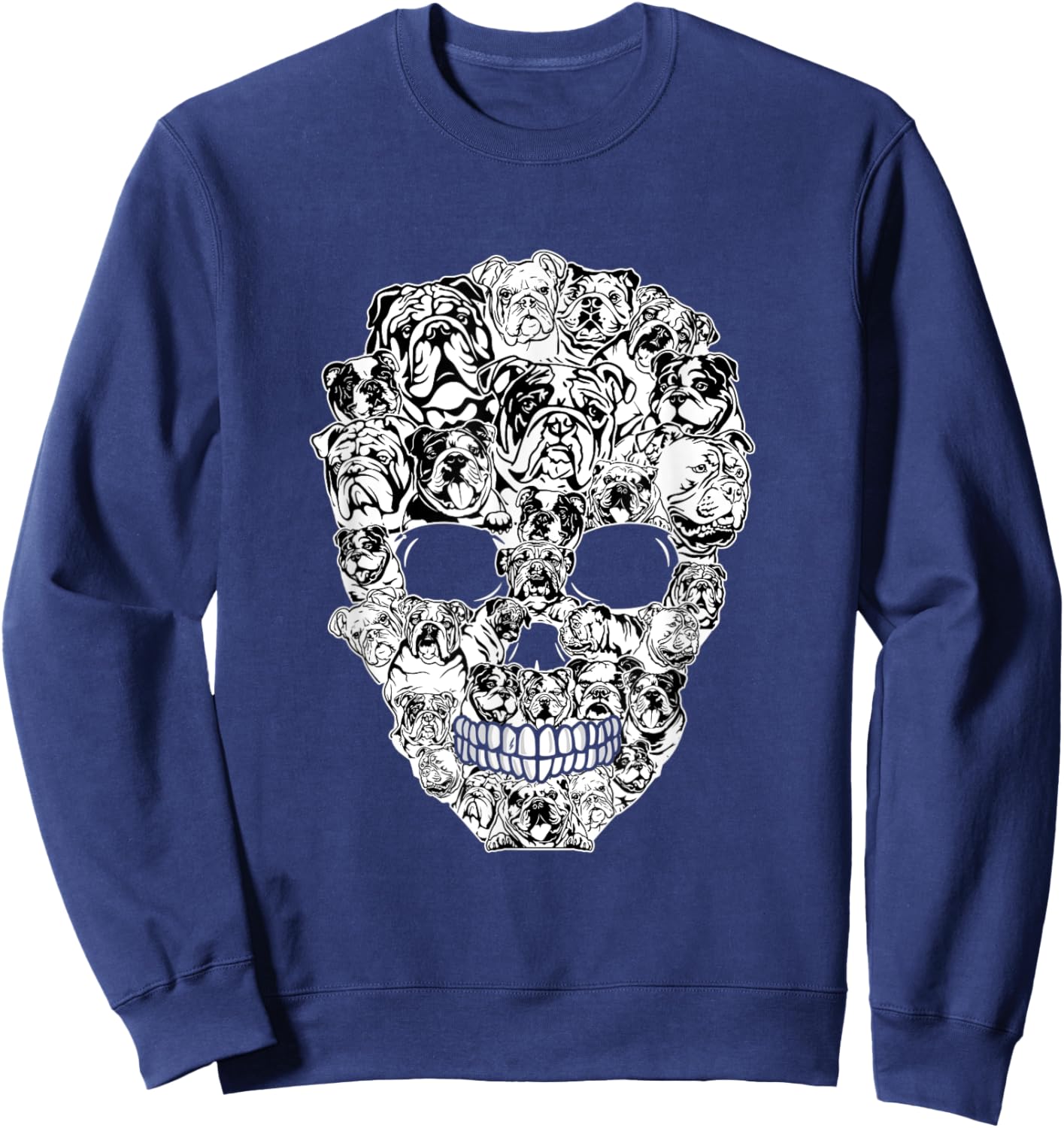 Funny English Bulldog Skull Dog Skeleton Halloween Men Women Kids Sweatshirt - Sweatshirt | Navy