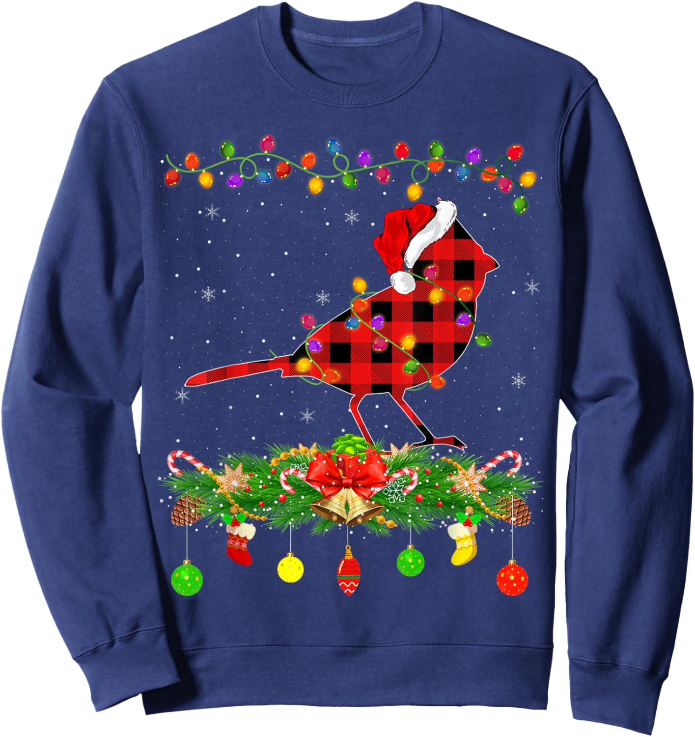 Funny Matching Buffalo Plaid Cardinal Bird Christmas Pajama Sweatshirt - Sweatshirt | Navy