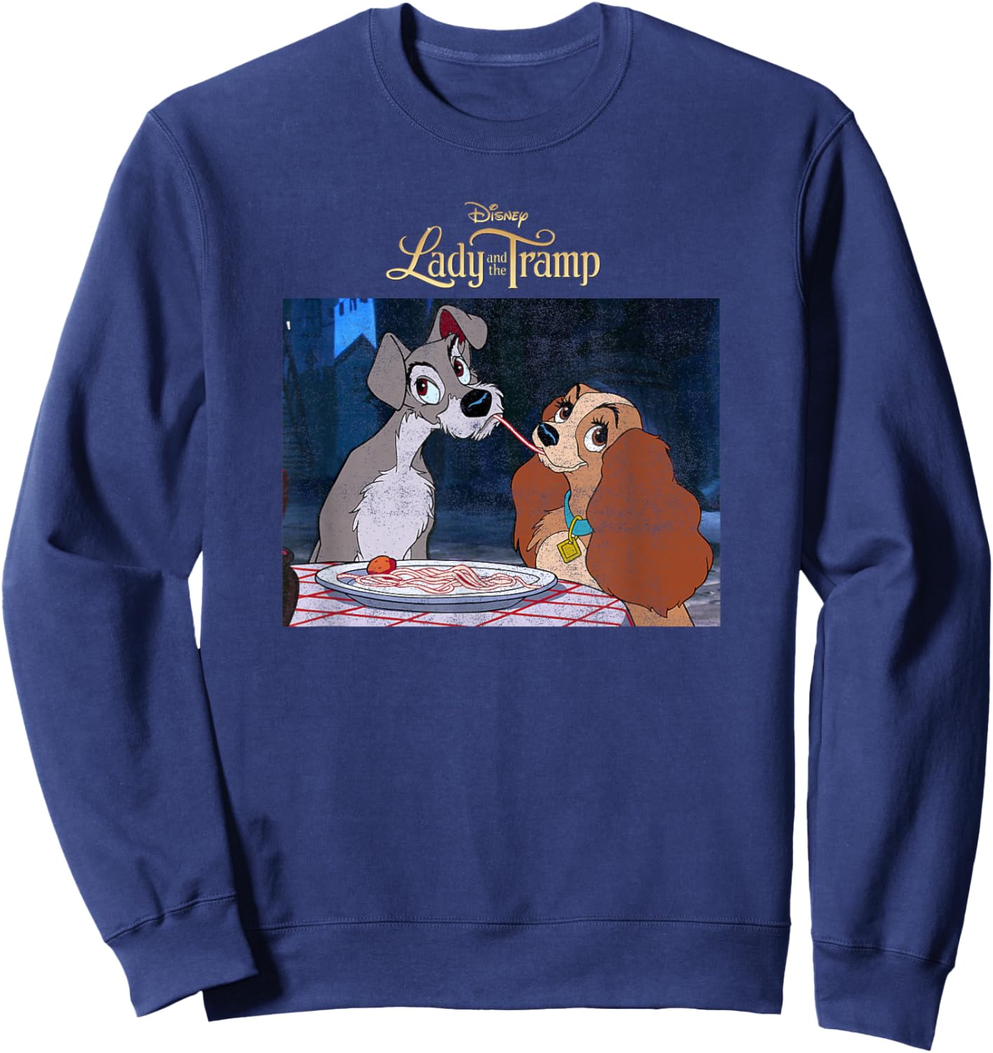 Disney Lady and The Tramp Classic Spaghetti Scene Poster Sweatshirt - Sweatshirt | Navy