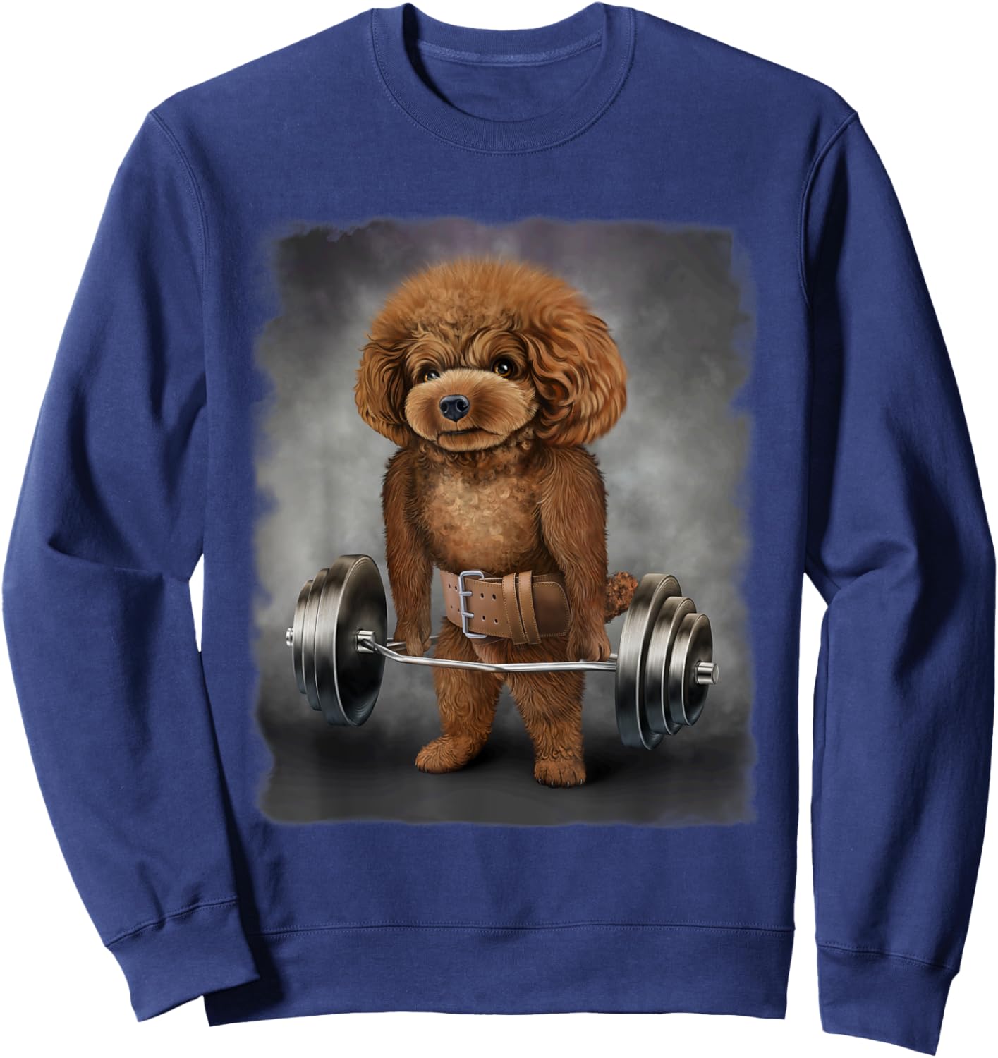 Poodle Dog Muscle Training with Barbell Shrug Bar Fitness Men Women Kids Sweatshirt - Sweatshirt | Navy