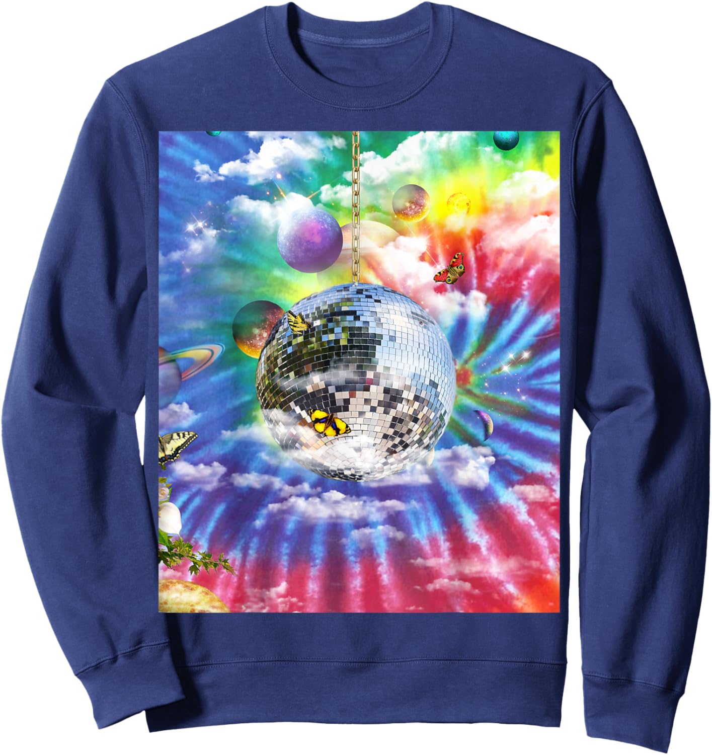 Trippy Rainbow Tie Dye Disco Ball Sweatshirt - Sweatshirt | Navy
