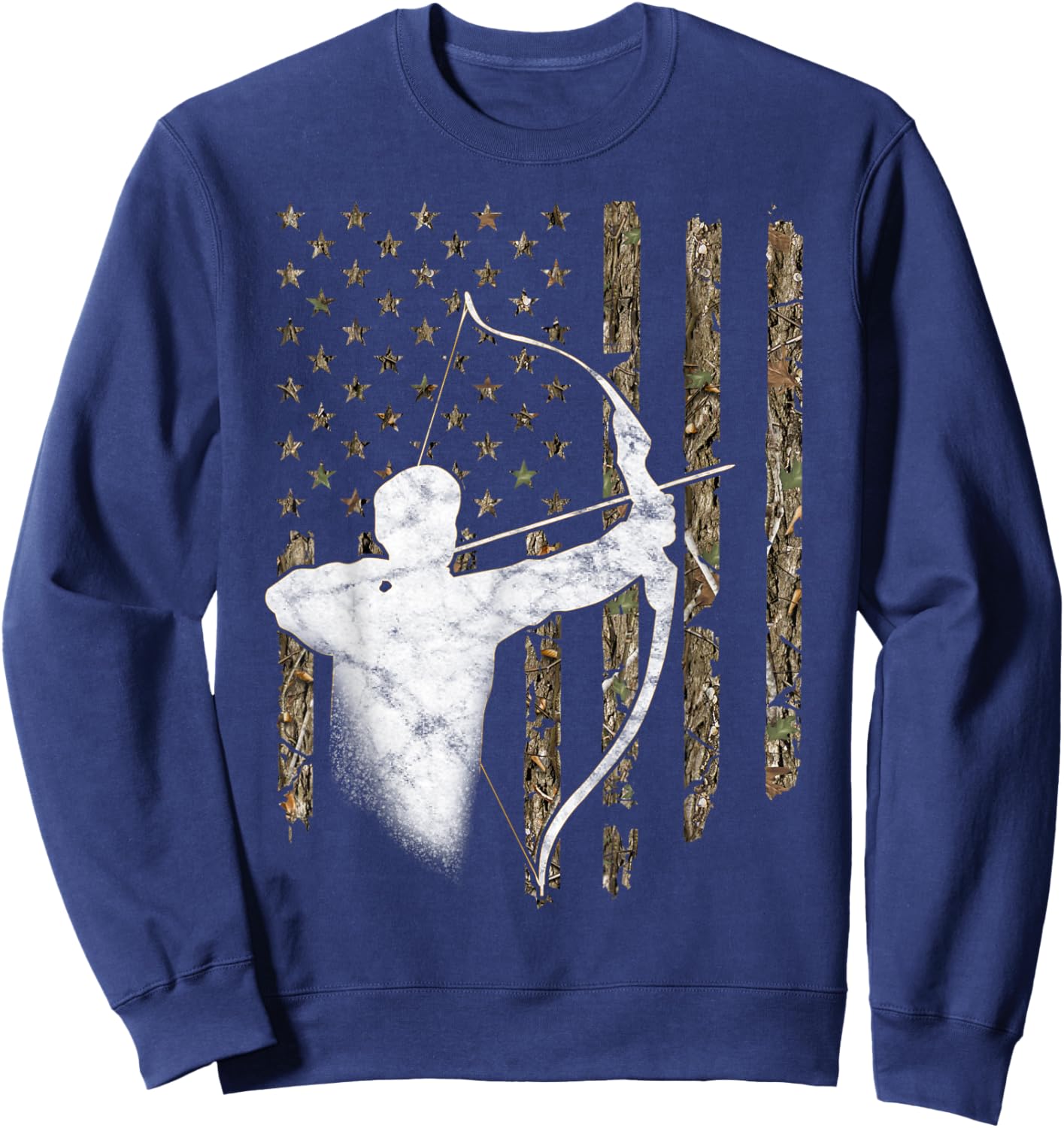 Archery Recurve Long Bow American Flag Camouflage Hunting Sweatshirt - Sweatshirt | Navy
