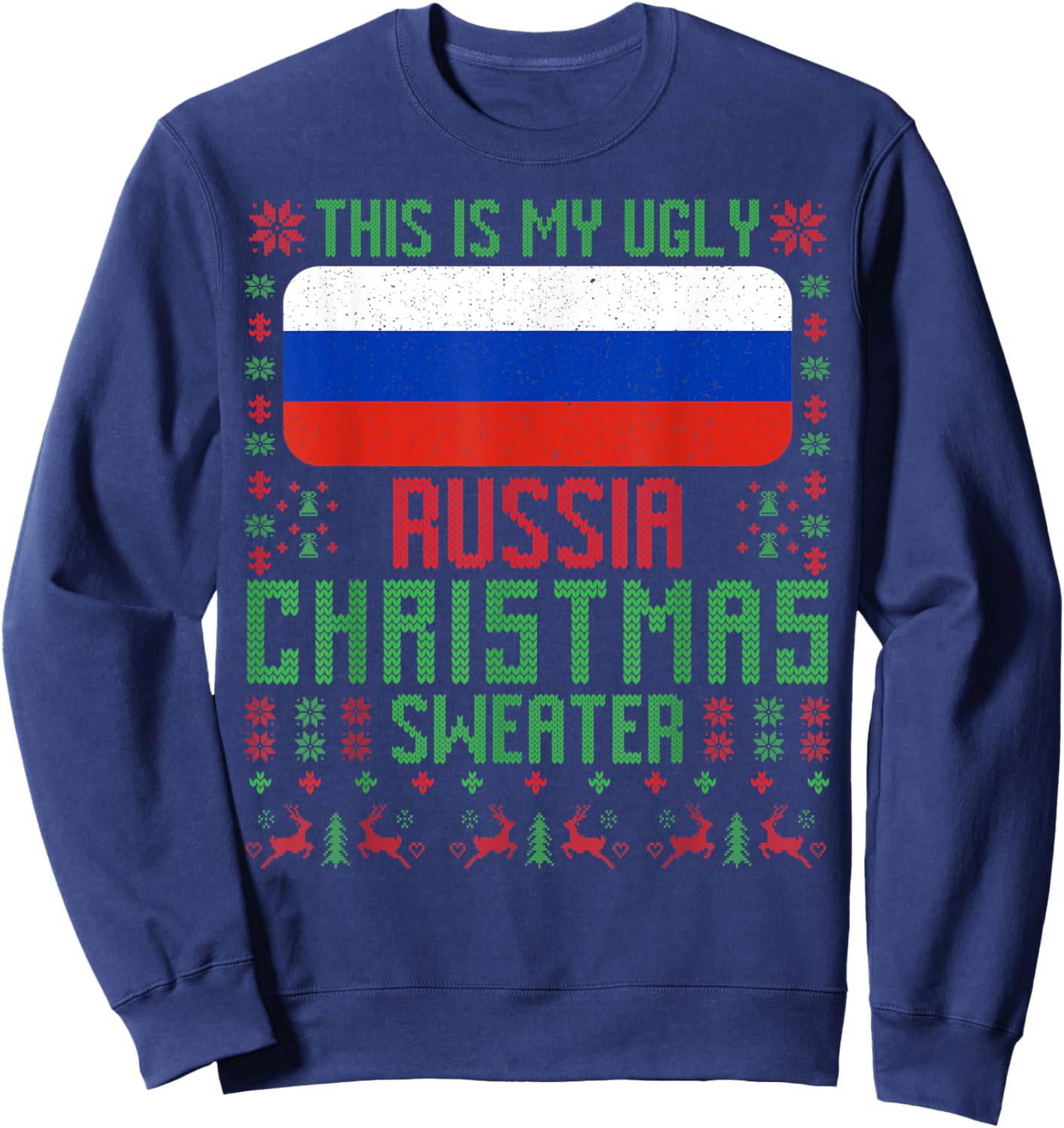Russia Ugly Christmas Sweater Russia Flag for Russian Sweatshirt - Sweatshirt | Navy