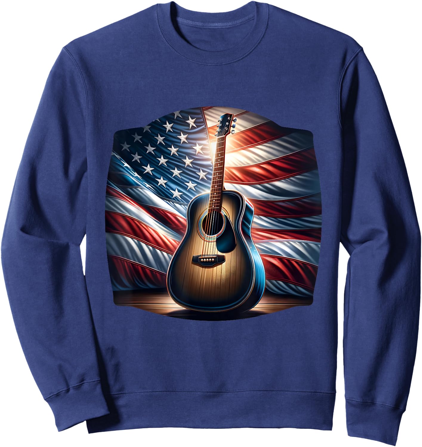 Guitar USA Flag America Independence Day 4th July Musician Kids Men Sweatshirt - Sweatshirt | Navy