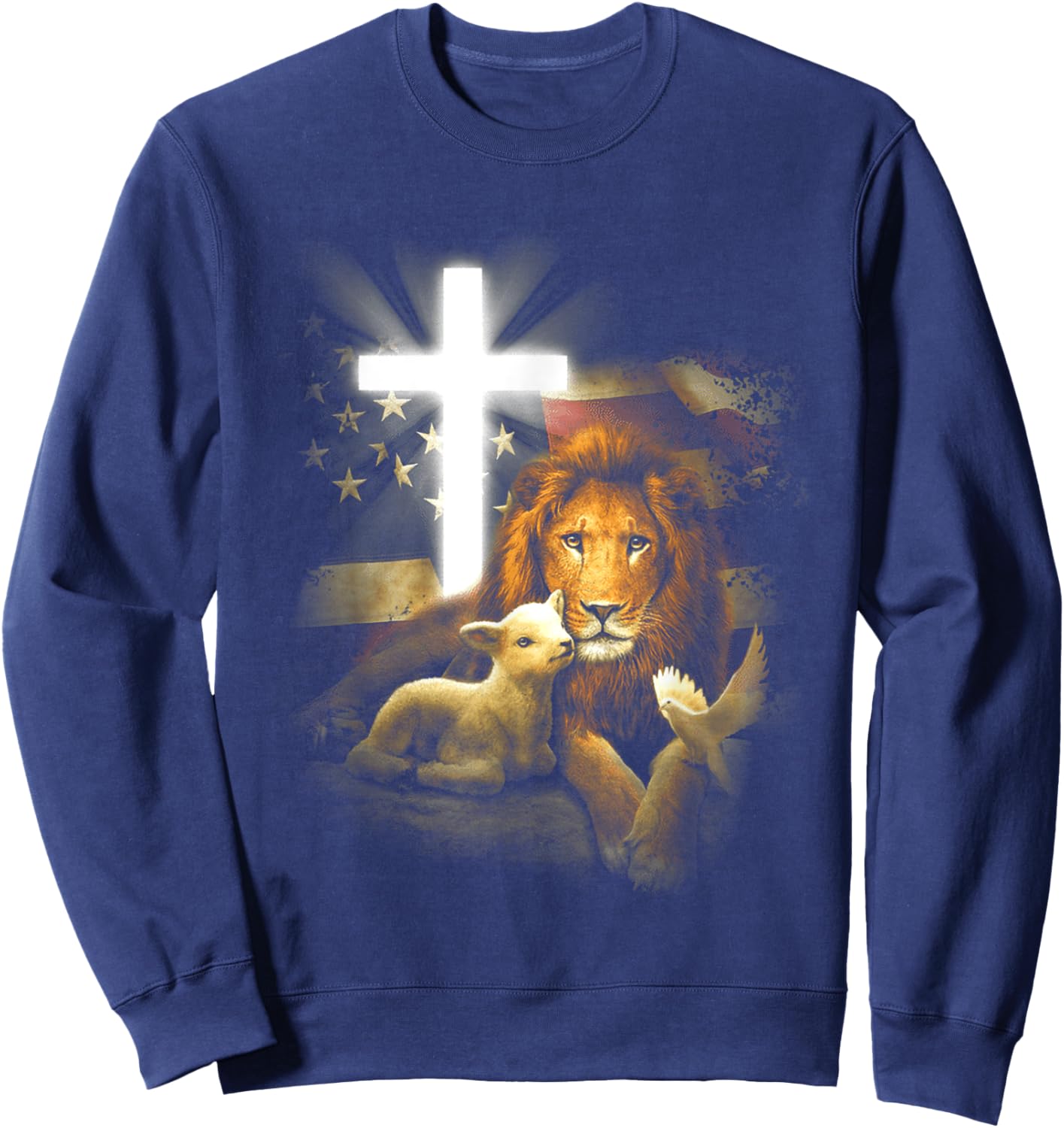 Lion And Lamb Cross Jesus Christ Sweatshirt - Sweatshirt | Navy