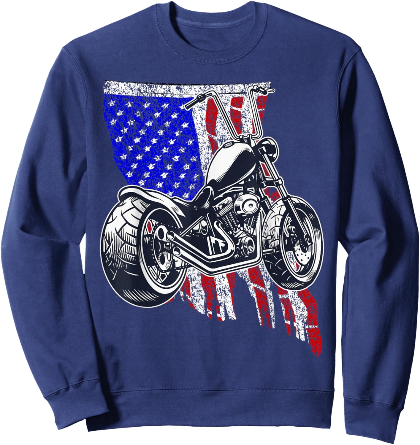 Bobber Motorcycle July 4 Veteran Memorial Day American Flag Sweatshirt - Sweatshirt | Navy