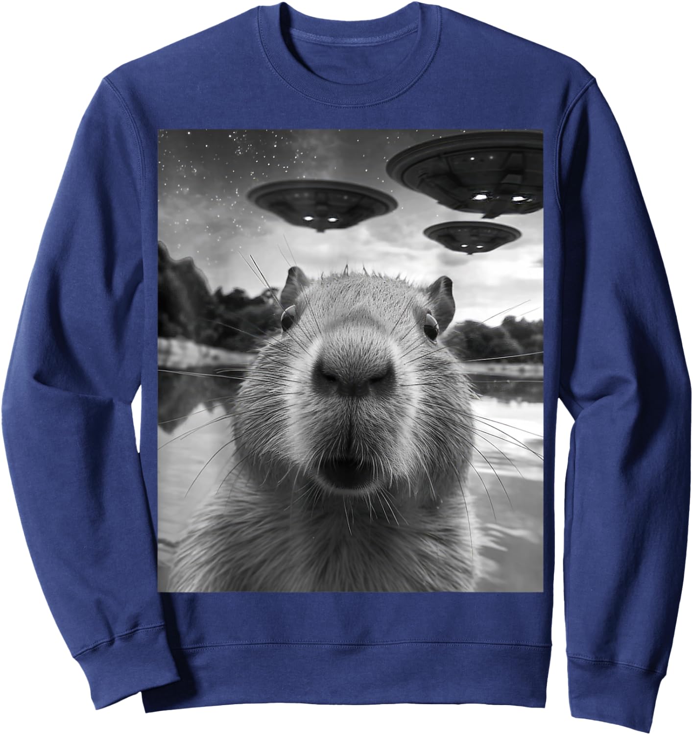 Capybara Selfie with UFOs Weird Sweatshirt - Sweatshirt | Navy
