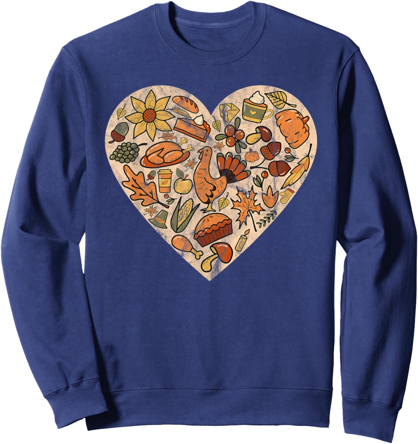 Running Pilgrim 2021 Heart Trot Thanksgiving Turkey Love Sweatshirt - Sweatshirt | Navy
