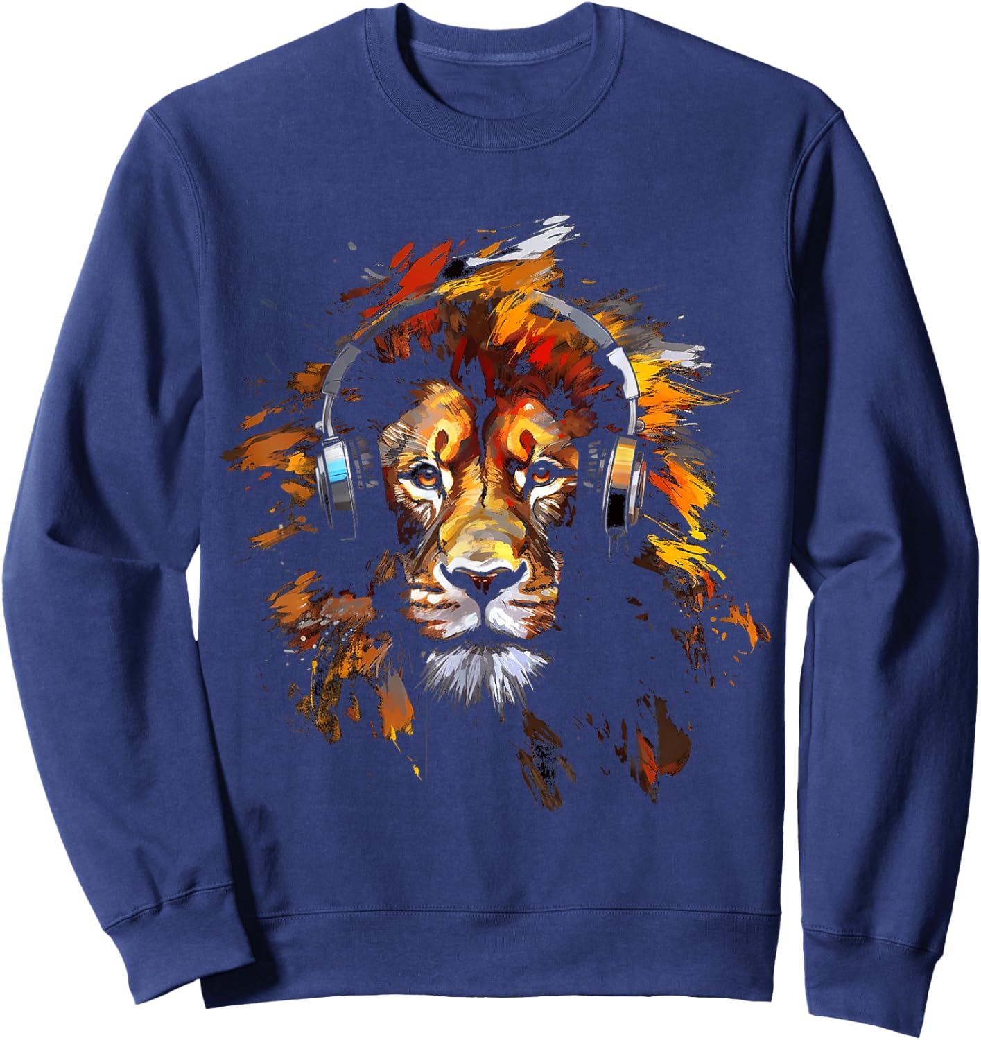 Lion Headphones Animal Motif Music Artwork Lion Sweatshirt - Sweatshirt | Navy