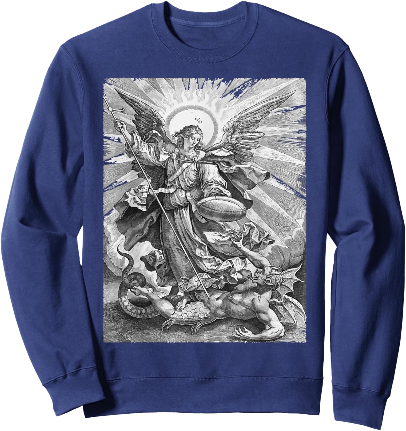 St Saint Michael the Archangel Catholic Angel Warrior Sweatshirt - Sweatshirt | Navy