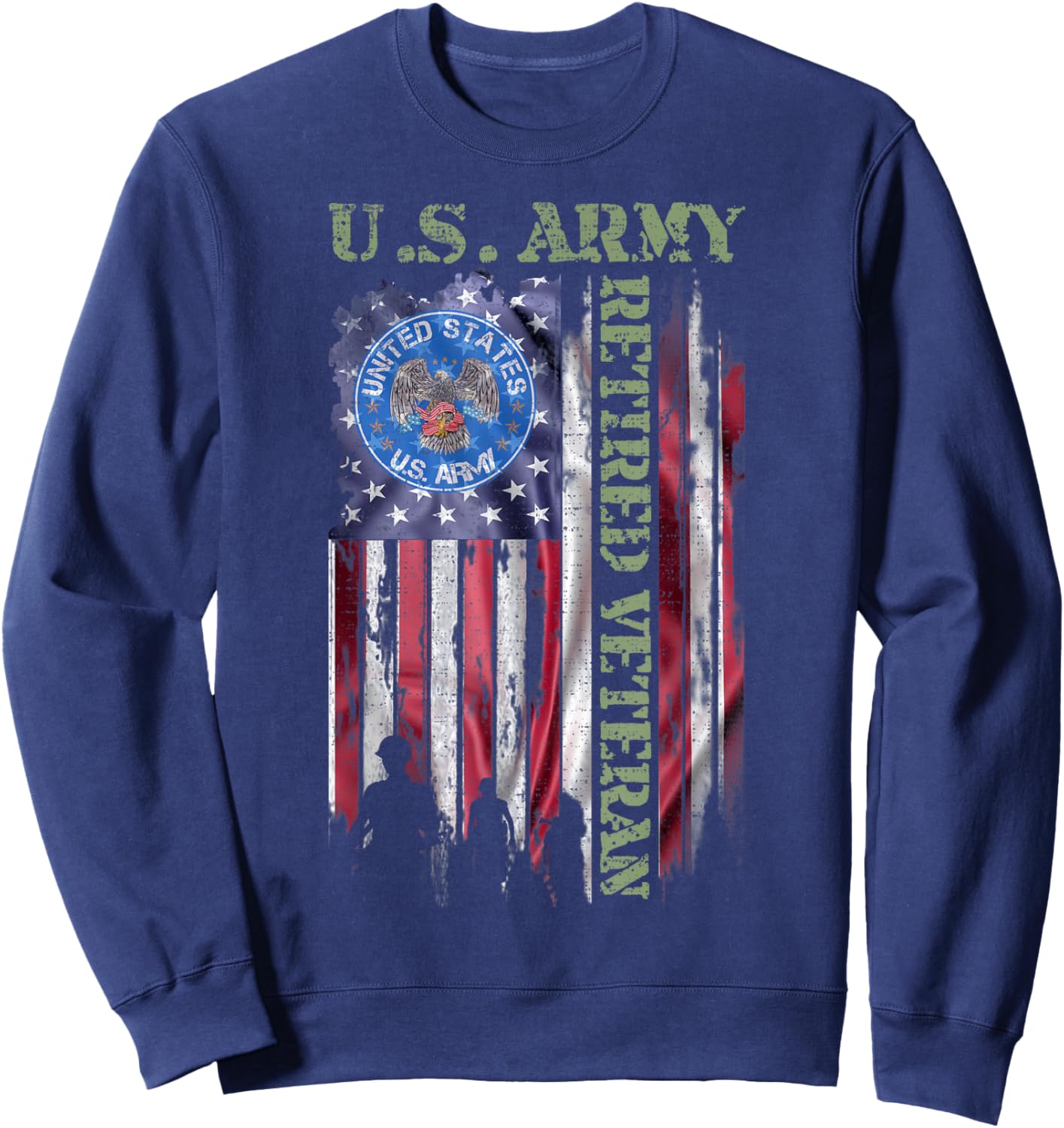 Vintage USA American Flag US Army Proud Retired Veteran Sweatshirt - Sweatshirt | Navy