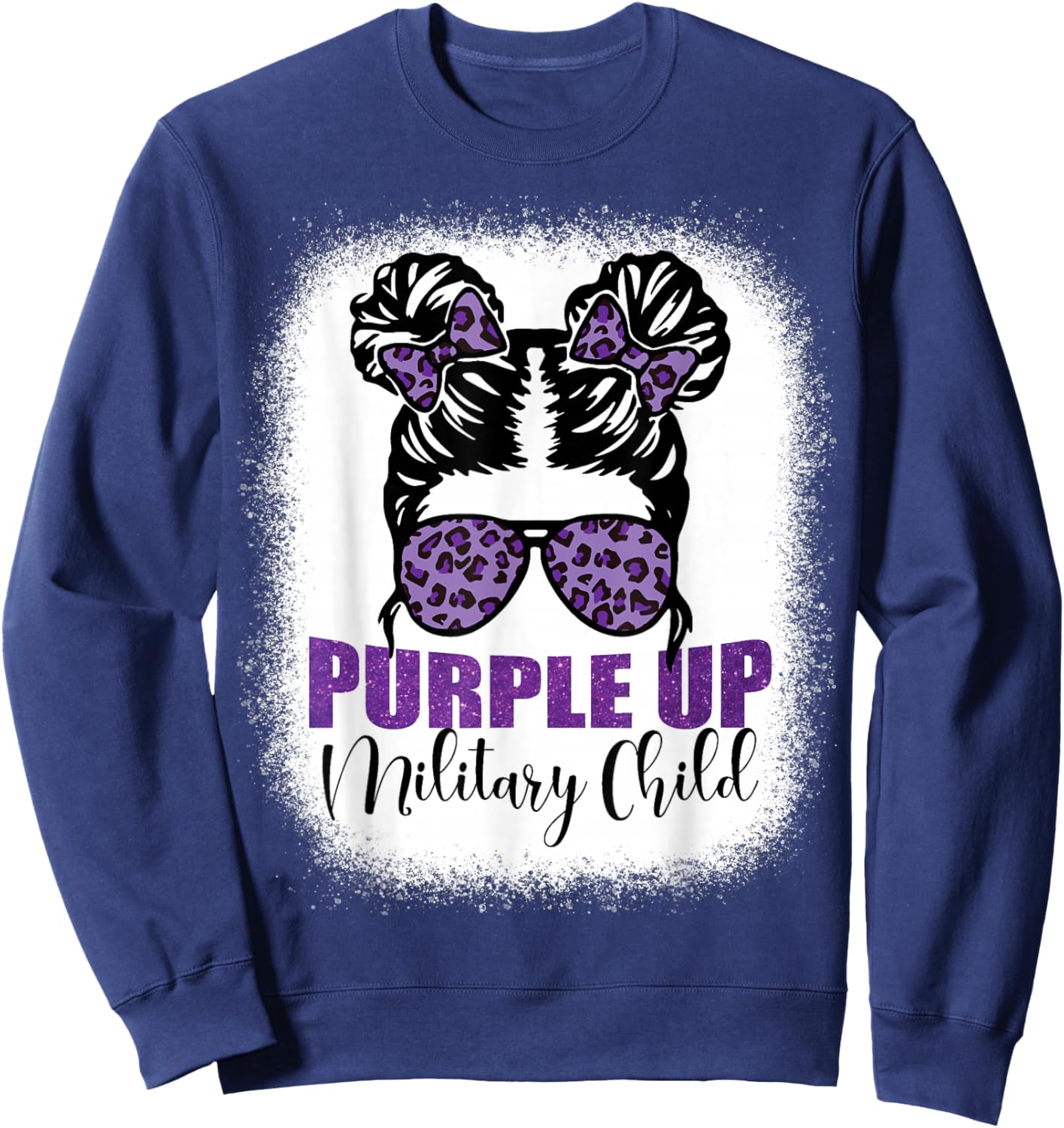 Purple up for military kids Messy bun Military child Month Sweatshirt - Sweatshirt | Navy