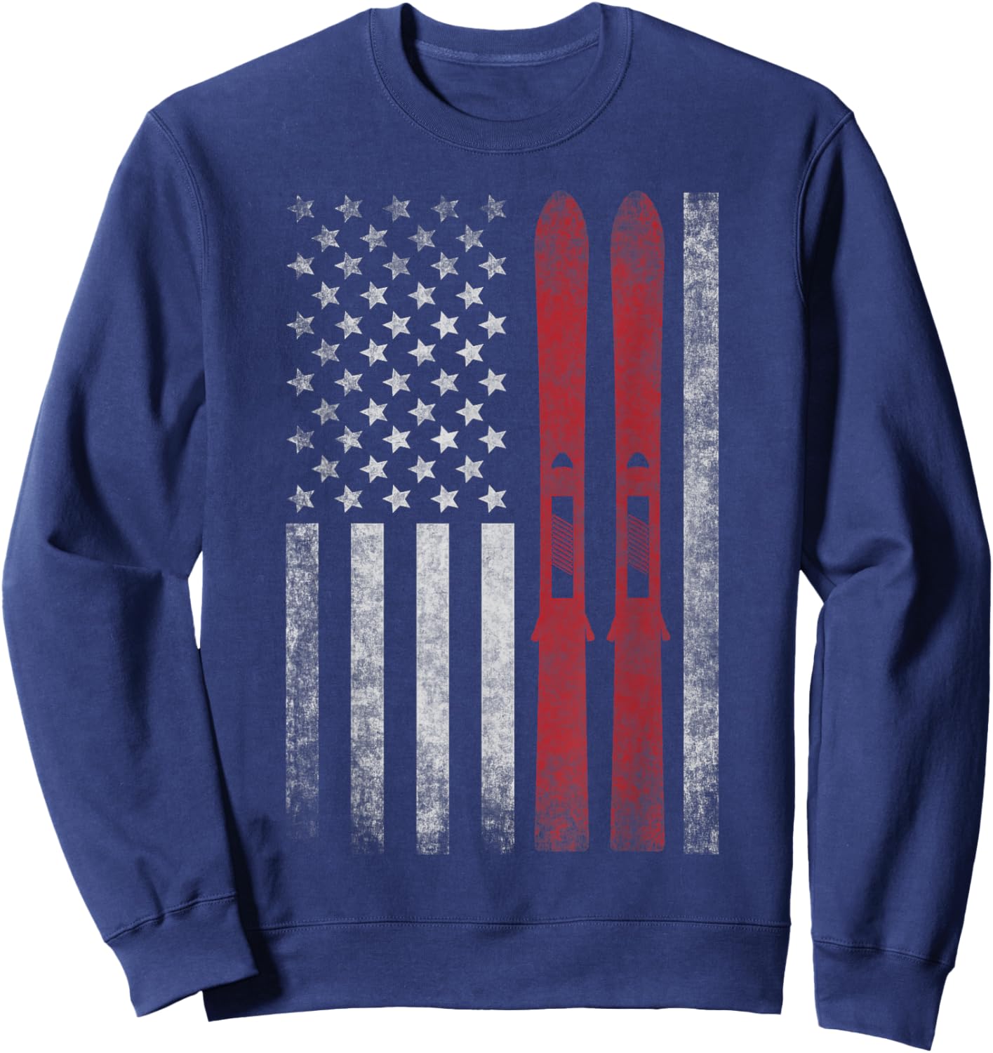 American Flag & Skis. Skiing Winter Sports for US Skiers. Sweatshirt - Sweatshirt | Navy