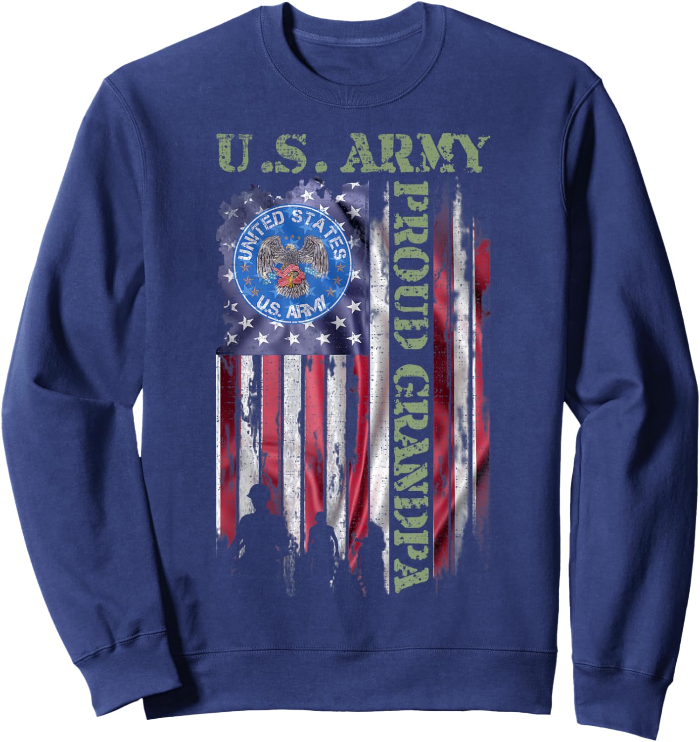 Vintage USA American Flag US Army Proud Veteran Grandpa Sweatshirt - Sweatshirt | Navy