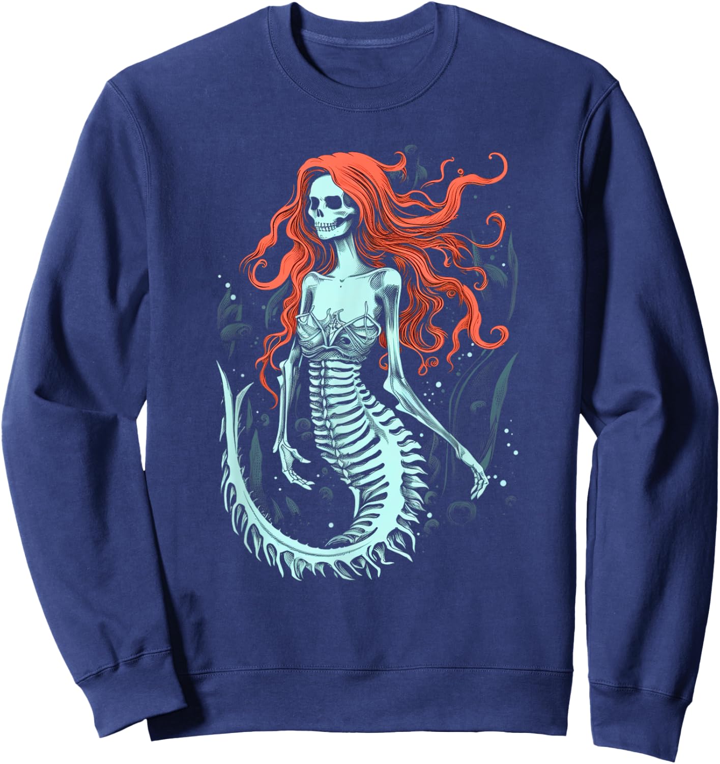 Zombie Mermaid Scary Costume Skeleton Fantasy Spooky Party Sweatshirt - Sweatshirt | Navy