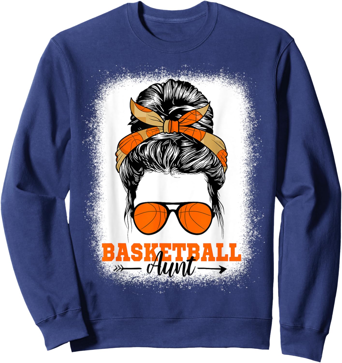 Basketball Aunt Messy Bun Bleached Auntie Mothers Day Ball Sweatshirt - Sweatshirt | Navy