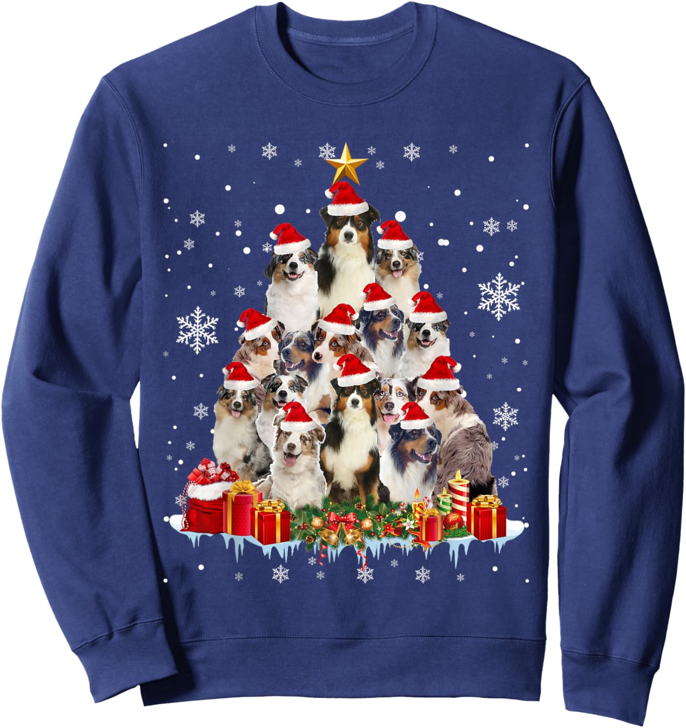 Aussie Christmas Tree Funny Xmas Gifts For Dog Lover Women Kids Sweatshirt - Sweatshirt | Navy