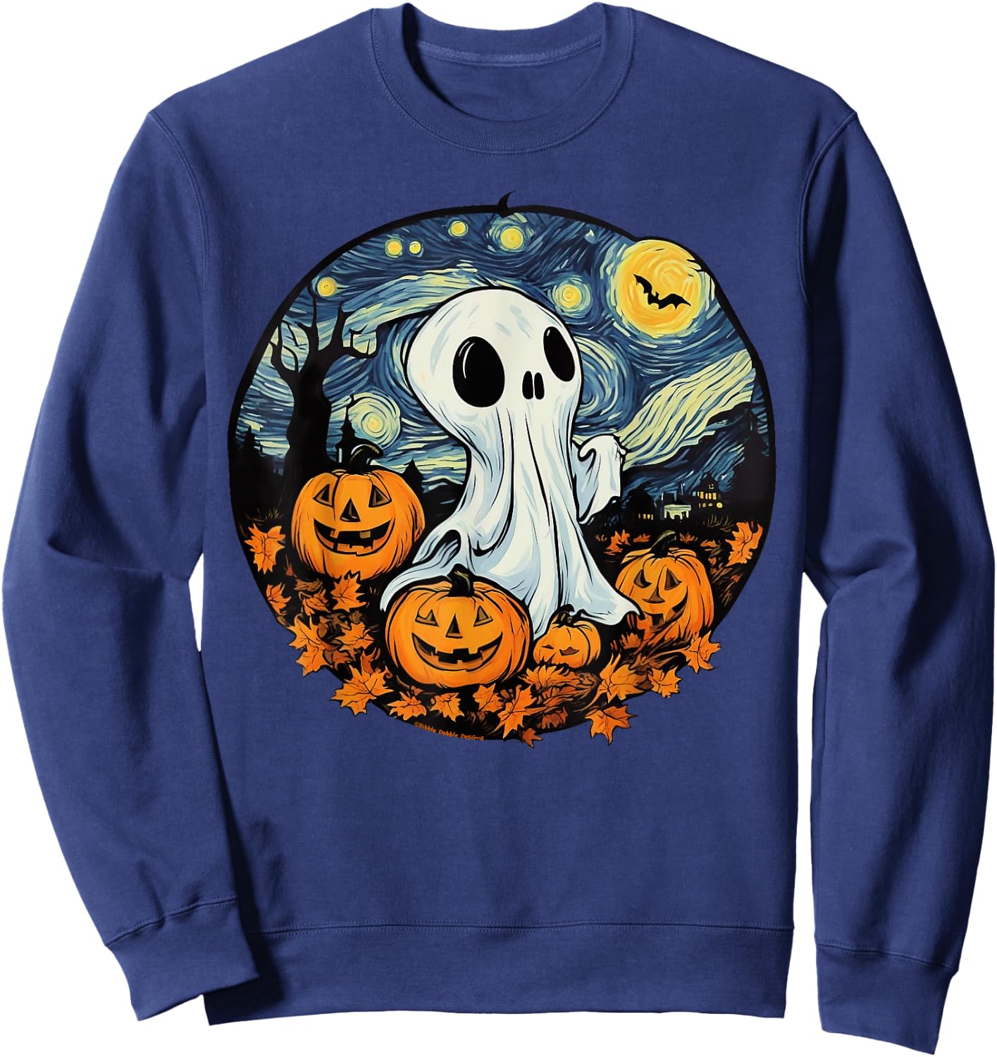 Fun and Spooky Impressionist Starry Night Ghost Halloween Sweatshirt - Sweatshirt | Navy