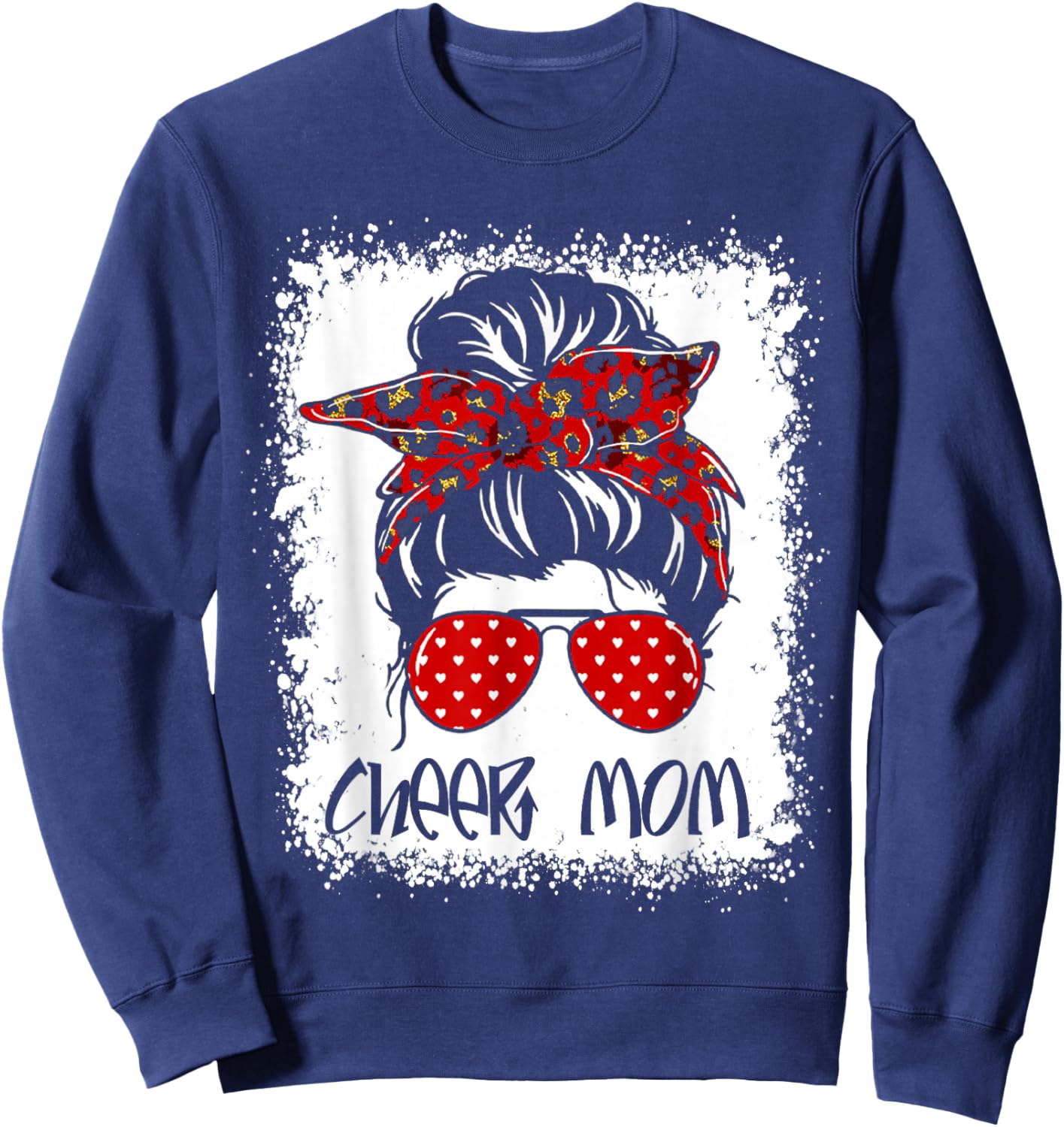 Cheer Mom Proud Cheerleading Bleached Cheer Mom Messy Bun Sweatshirt - Sweatshirt | Navy