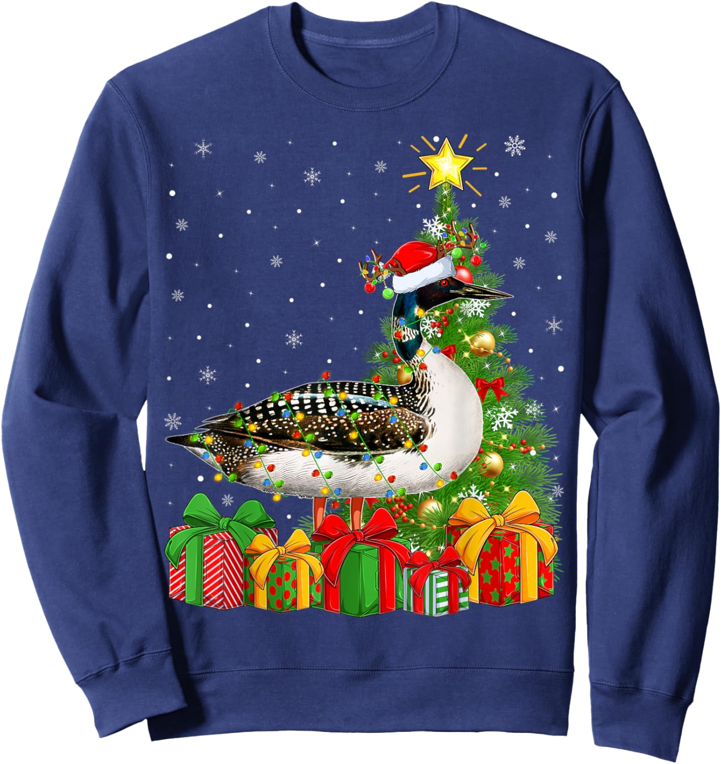 Loon Lighting Xmas Tree Santa Hat Loon Christmas Sweatshirt - Sweatshirt | Navy