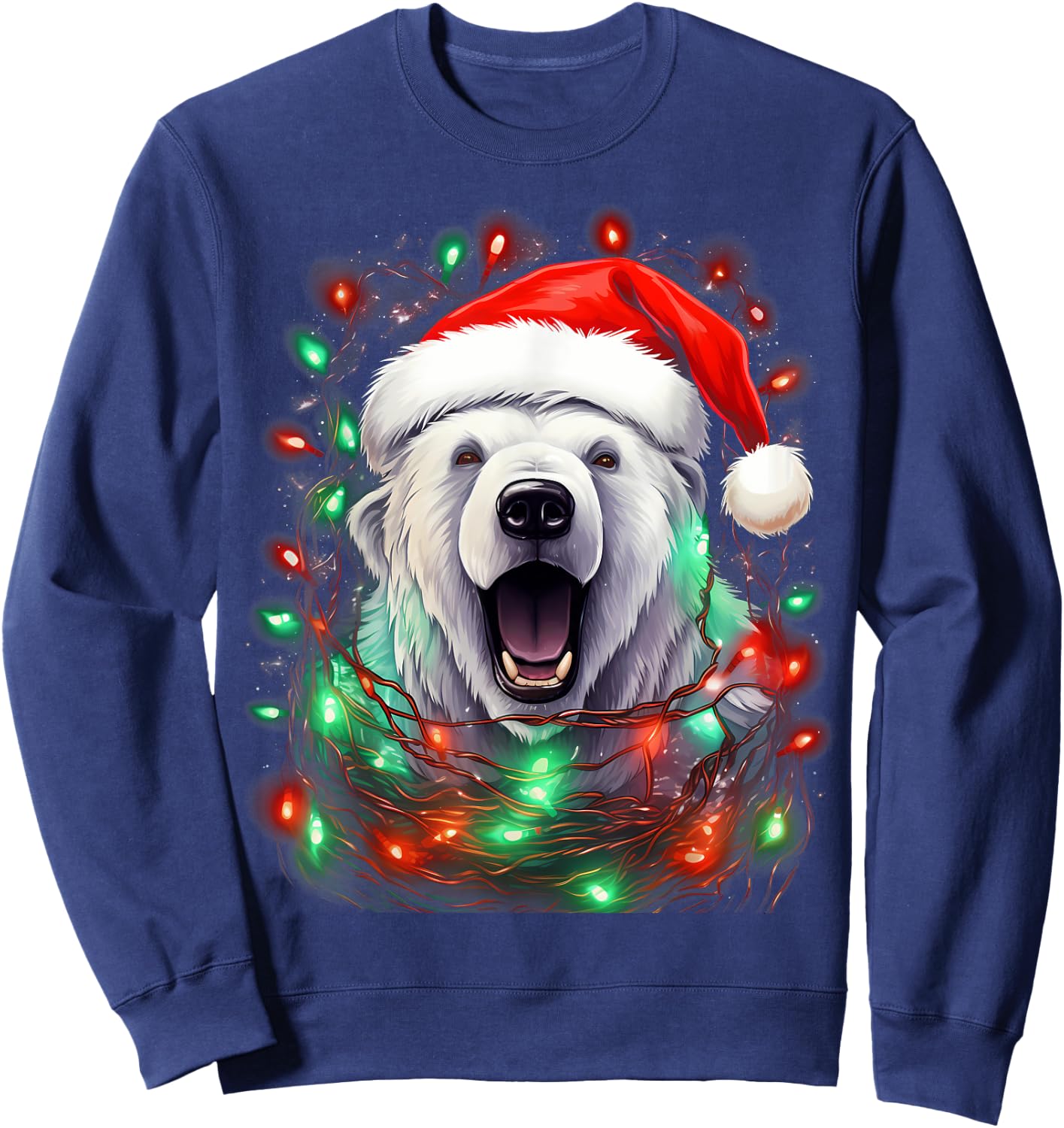 Xmas Polar Bear Tangled Christmas Lights Sweatshirt - Sweatshirt | Navy