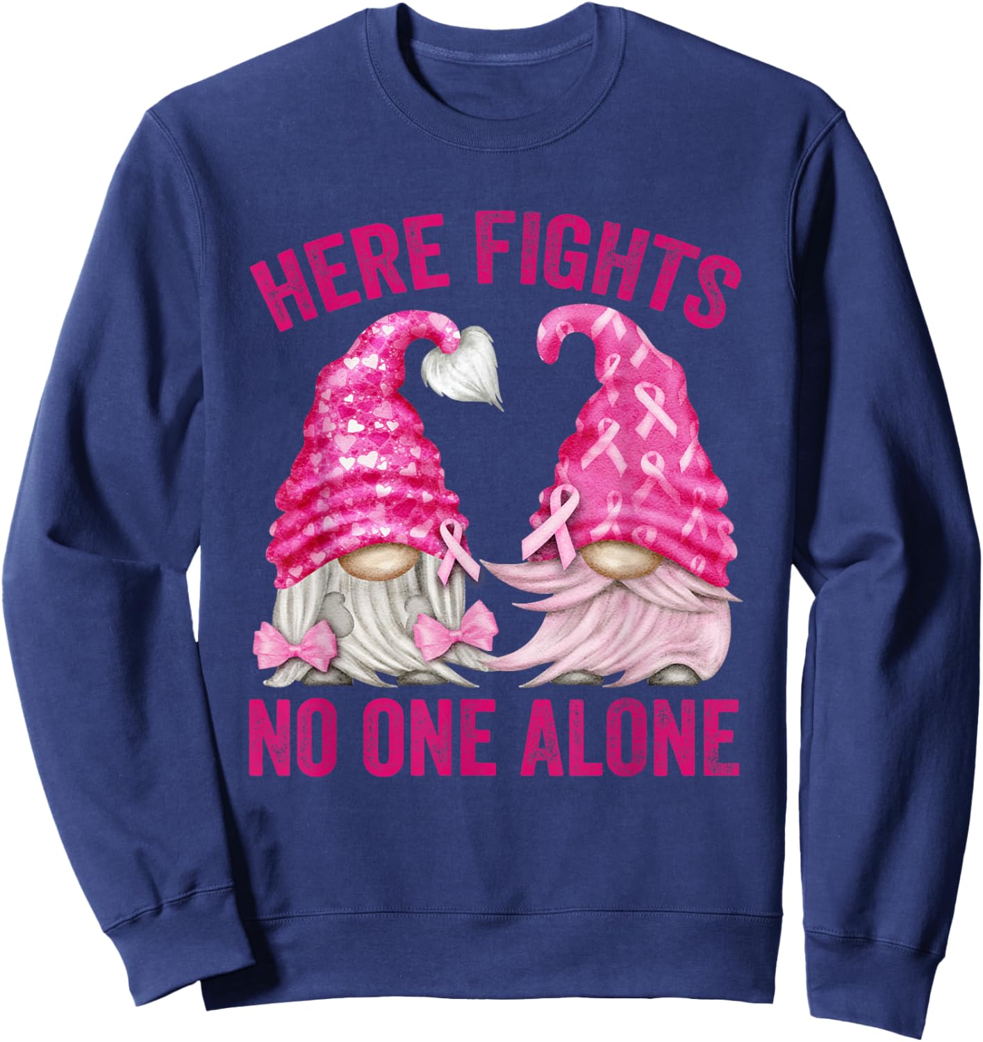Wear Pink For Breast Cancer Awareness With Cute Gnome Sweatshirt - Sweatshirt | Navy