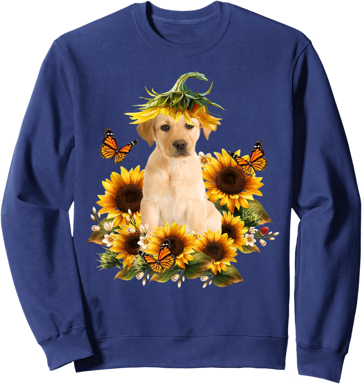 Labrador Sunflower Butterfly Cute Dog Lover Gifts Men Women Kids Sweatshirt - Sweatshirt | Navy